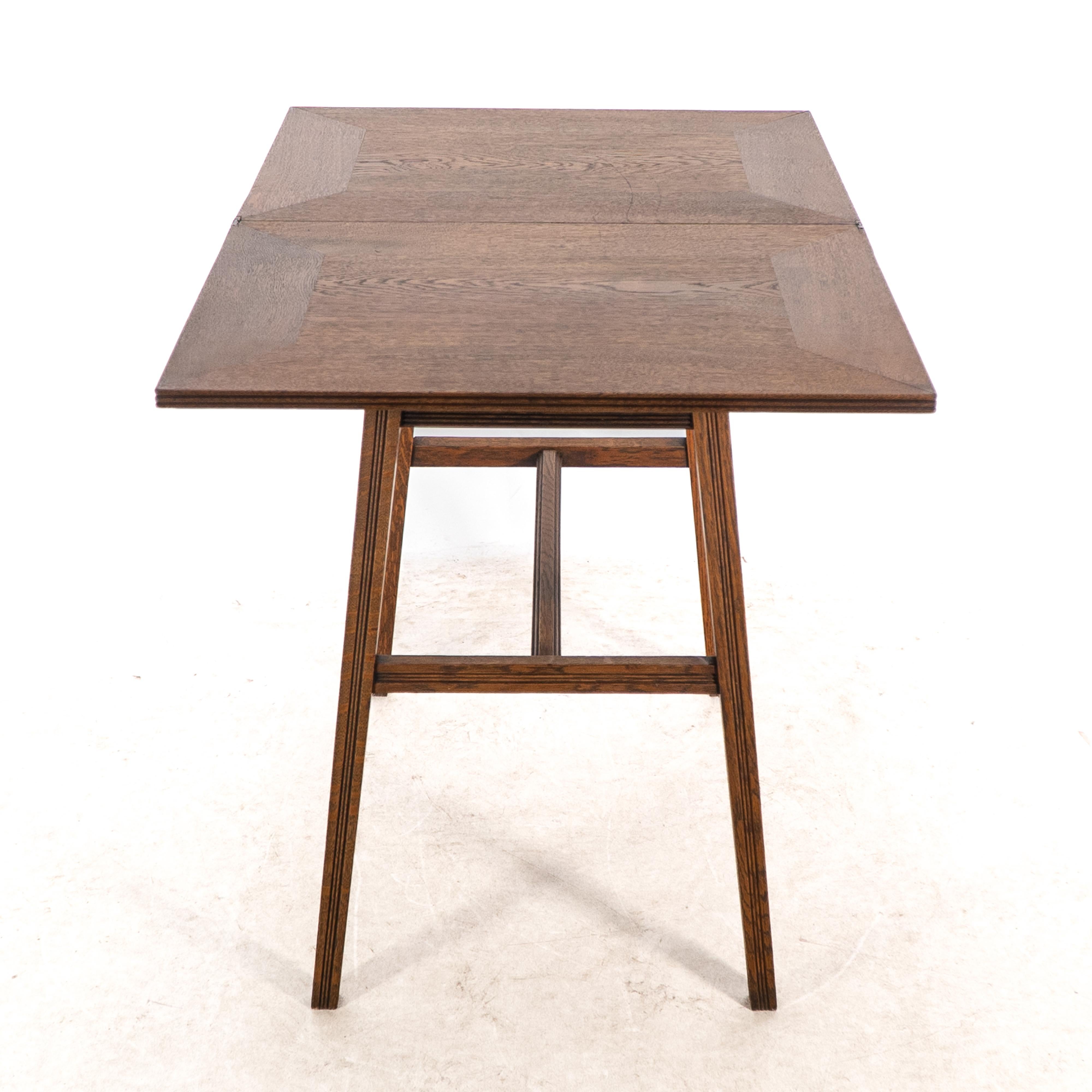 William Birch. Arts & Crafts oak card or game table with a swivel & fold out top For Sale 9