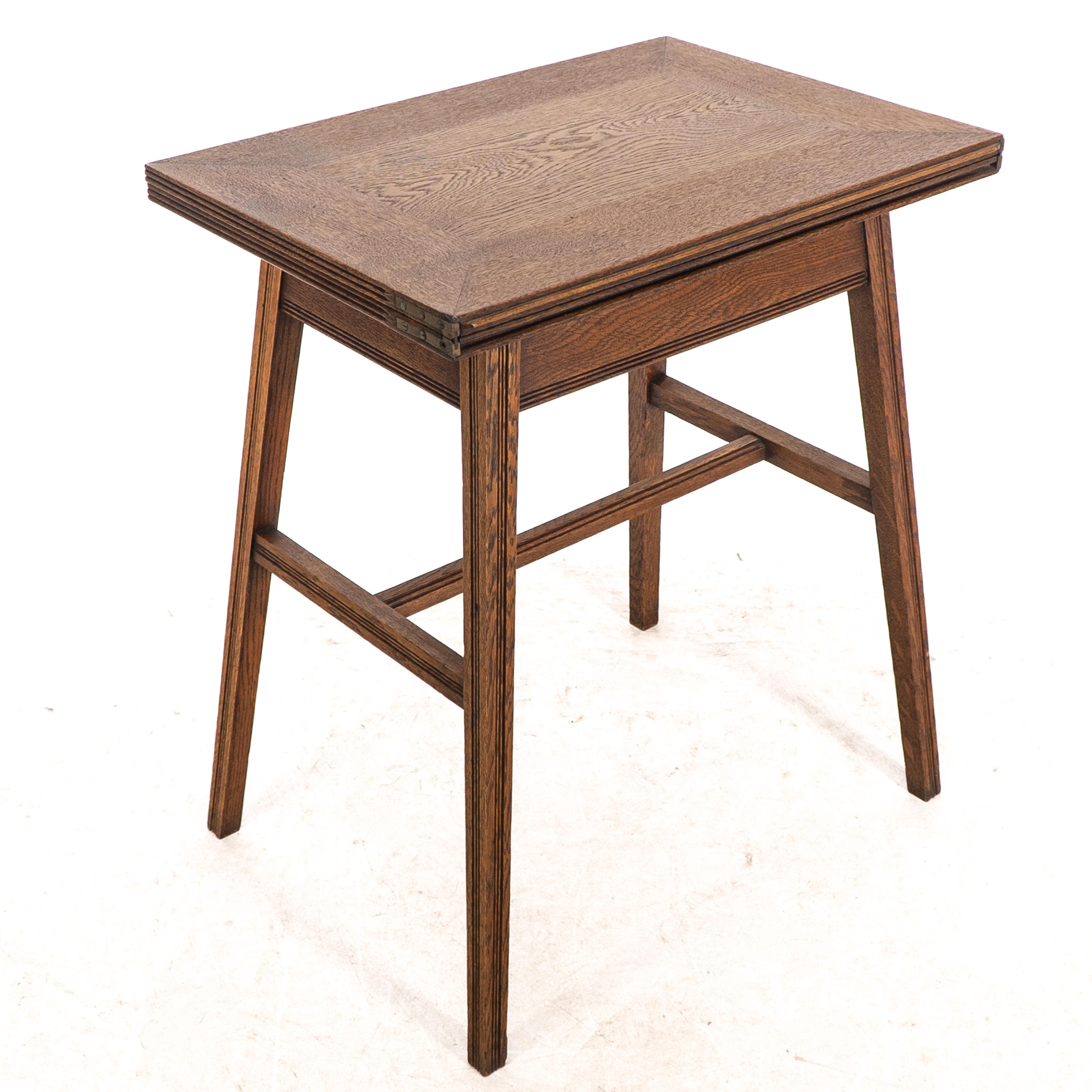 Arts and Crafts William Birch. Arts & Crafts oak card or game table with a swivel & fold out top For Sale