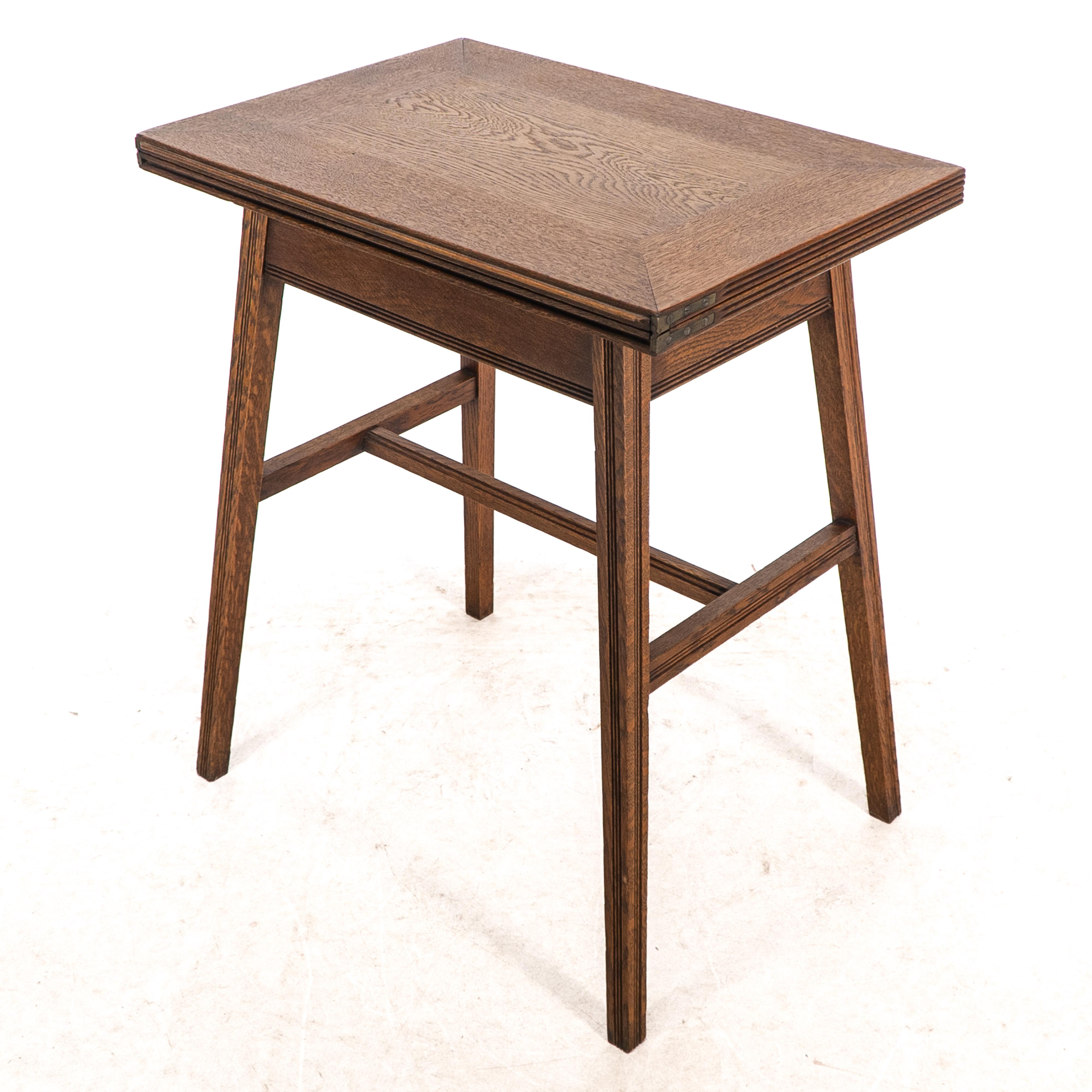 William Birch. Arts & Crafts oak card or game table with a swivel & fold out top In Good Condition For Sale In London, GB
