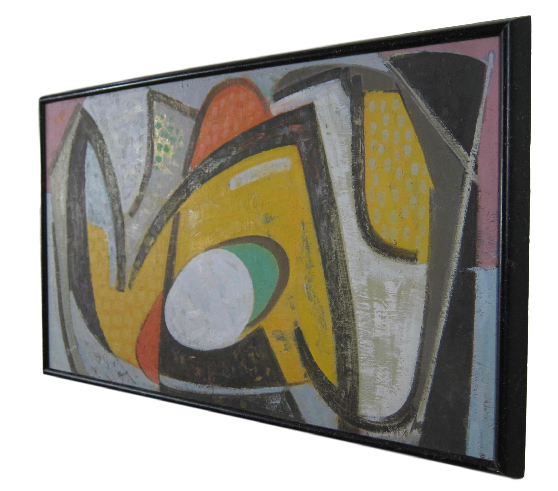 Mid-century modern abstract oil painting by American artist William Bishop Owen Jr. titled 'Mandalay'.  This works comes from a collection of paintings by the artist that were held by the artist's family since the last exhibition of the artist's