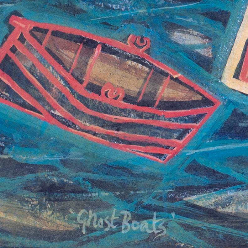 'Ghost Boats' di William Black, britannico, della Cornovaglia, pittura a tecnica mista, 1969 in vendita 1