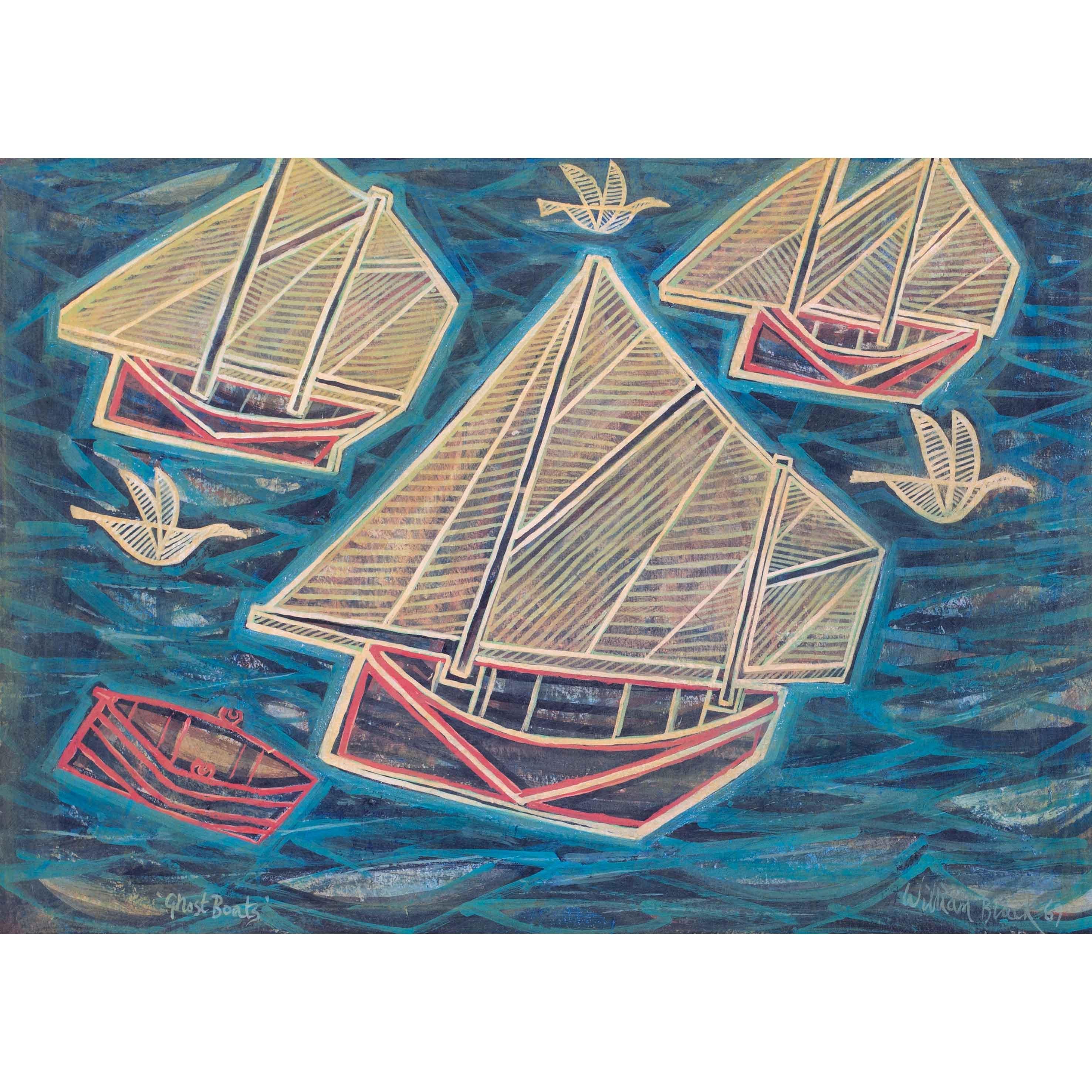 'Ghost Boats' di William Black, britannico, della Cornovaglia, pittura a tecnica mista, 1969 in vendita 5
