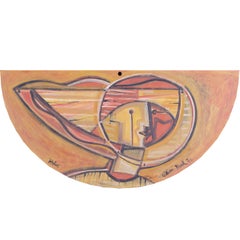 Vintage 'Helios' by William Black, British, Cornish, oil painting semi-circle, 1970