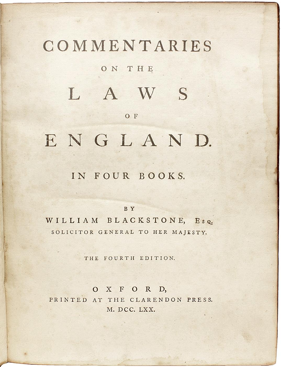 William Williams. Commentari alle leggi d'Inghilterra. 1770 - QUARTA EDIZIONE In condizioni buone in vendita a Hillsborough, NJ