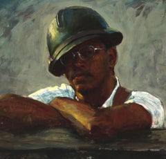 Ramparts - Inspiration Portrait of a Lone Soldier Staring Out at Viewer, Oil