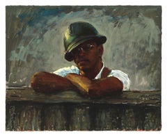 Ramparts - Inspiration Portrait of a Lone Soldier Staring Out at Viewer, Oil