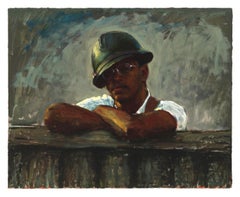 Antique Ramparts - Inspiration Portrait of a Lone Soldier Staring Out at Viewer, Oil 