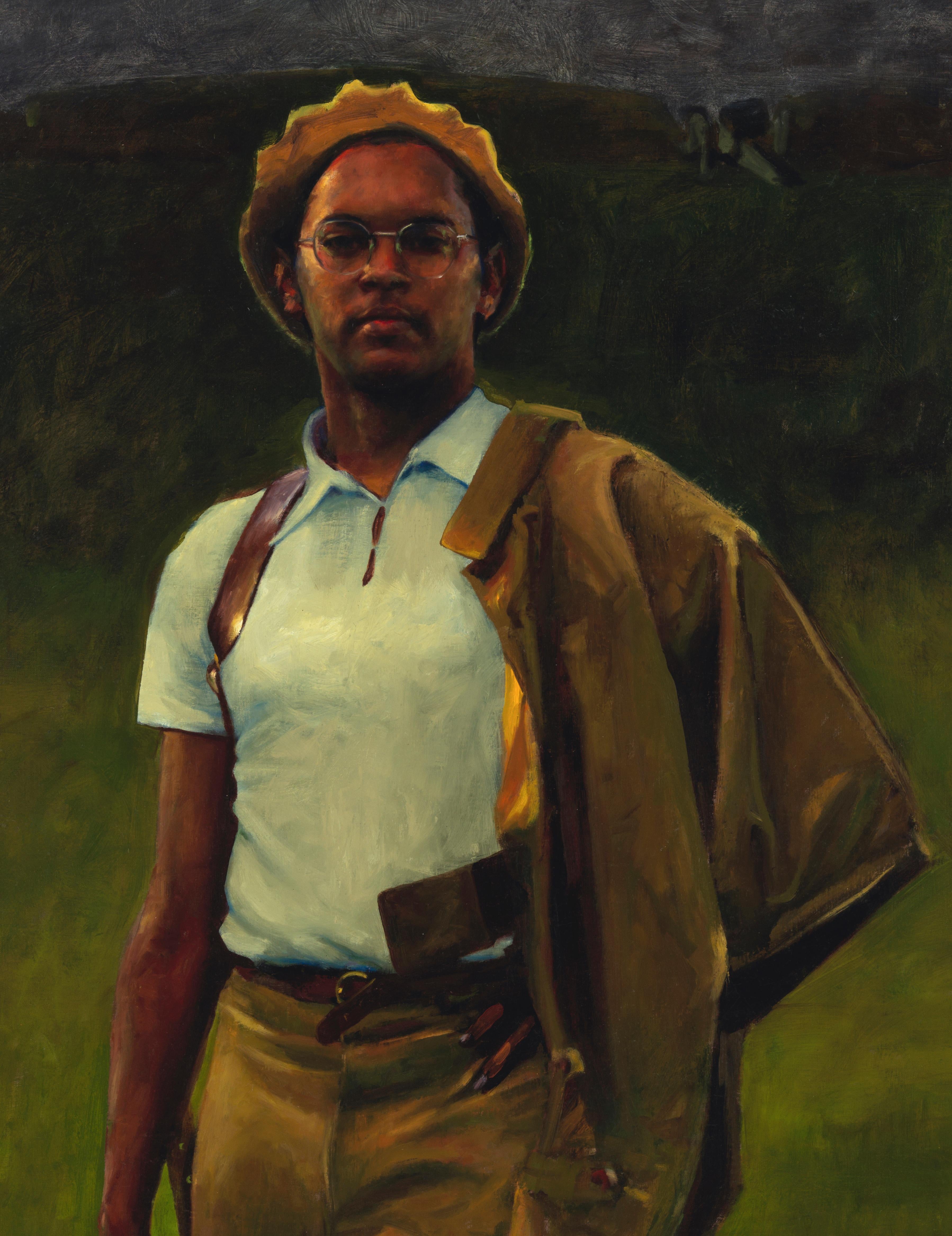 Salud Johnny - Inspirierendes Porträt eines einsamen Soldaten, der den Betrachter anschaut (Zeitgenössisch), Painting, von William Blake (b. 1991) 