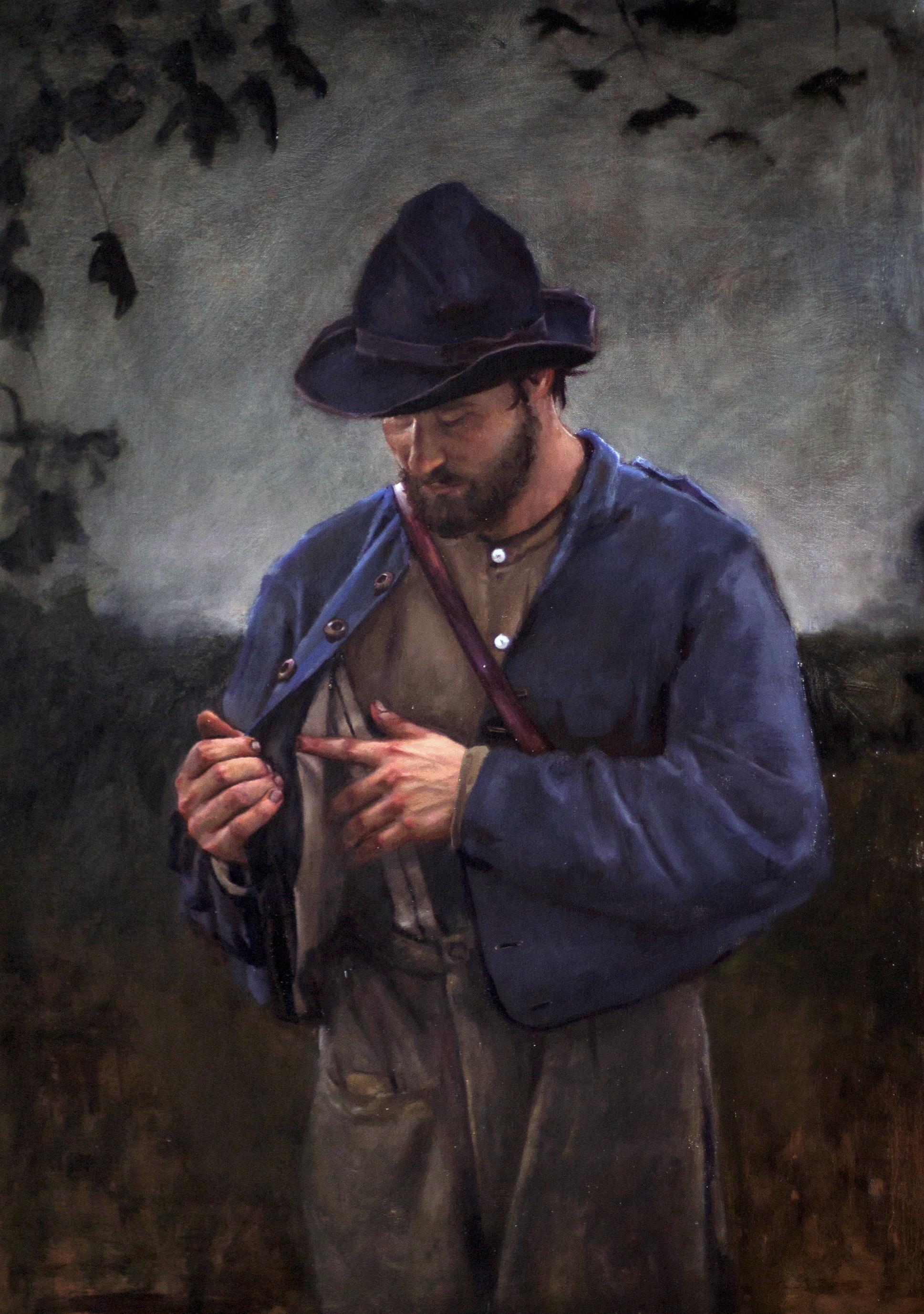 Incredulity -American Civil War Soldier, After Caravaggio, Original Oil on Linen