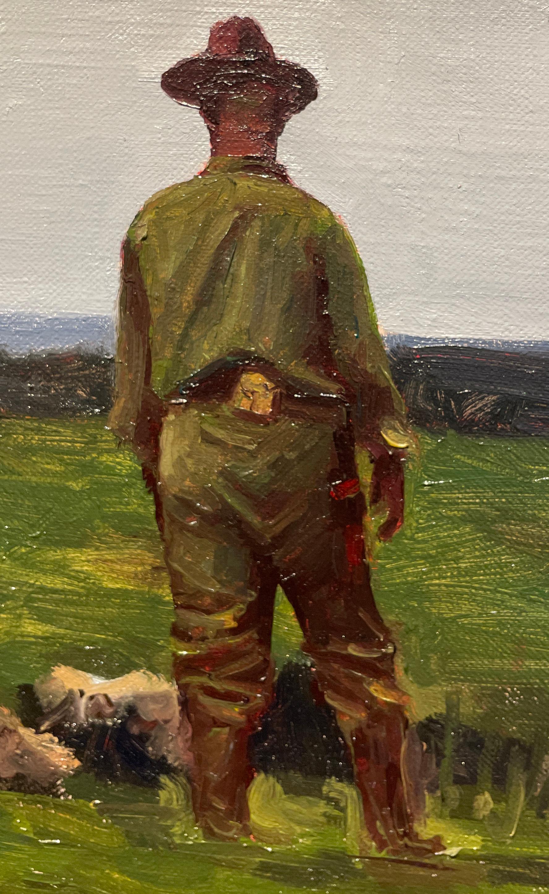 Old Field, A Uniformed Soldier Standing in an Open Field, Oil on Linen - Painting by William Blake (b. 1991) 