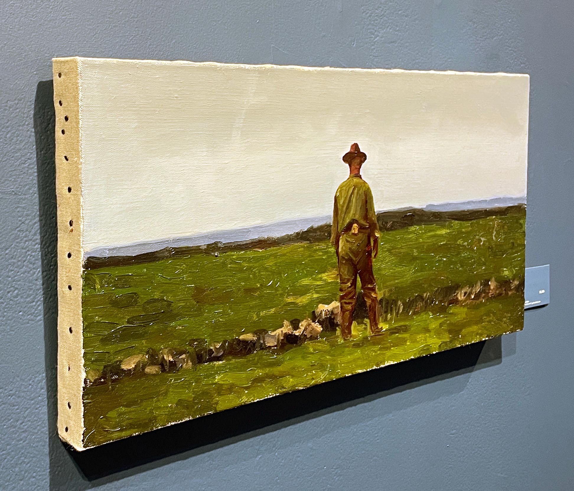 Old Field, A Uniformed Soldier Standing in an Open Field, Oil on Linen - Contemporary Painting by William Blake (b. 1991) 
