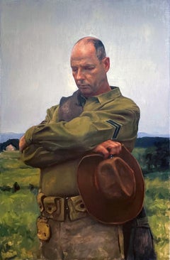 Palm Sunday -A Contemplative Lone Soldier Sanding in an Open Field, Oil on Linen