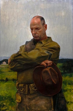 Palm Sunday -A Contemplative Lone Soldier Sanding in an Open Field, Oil on Linen