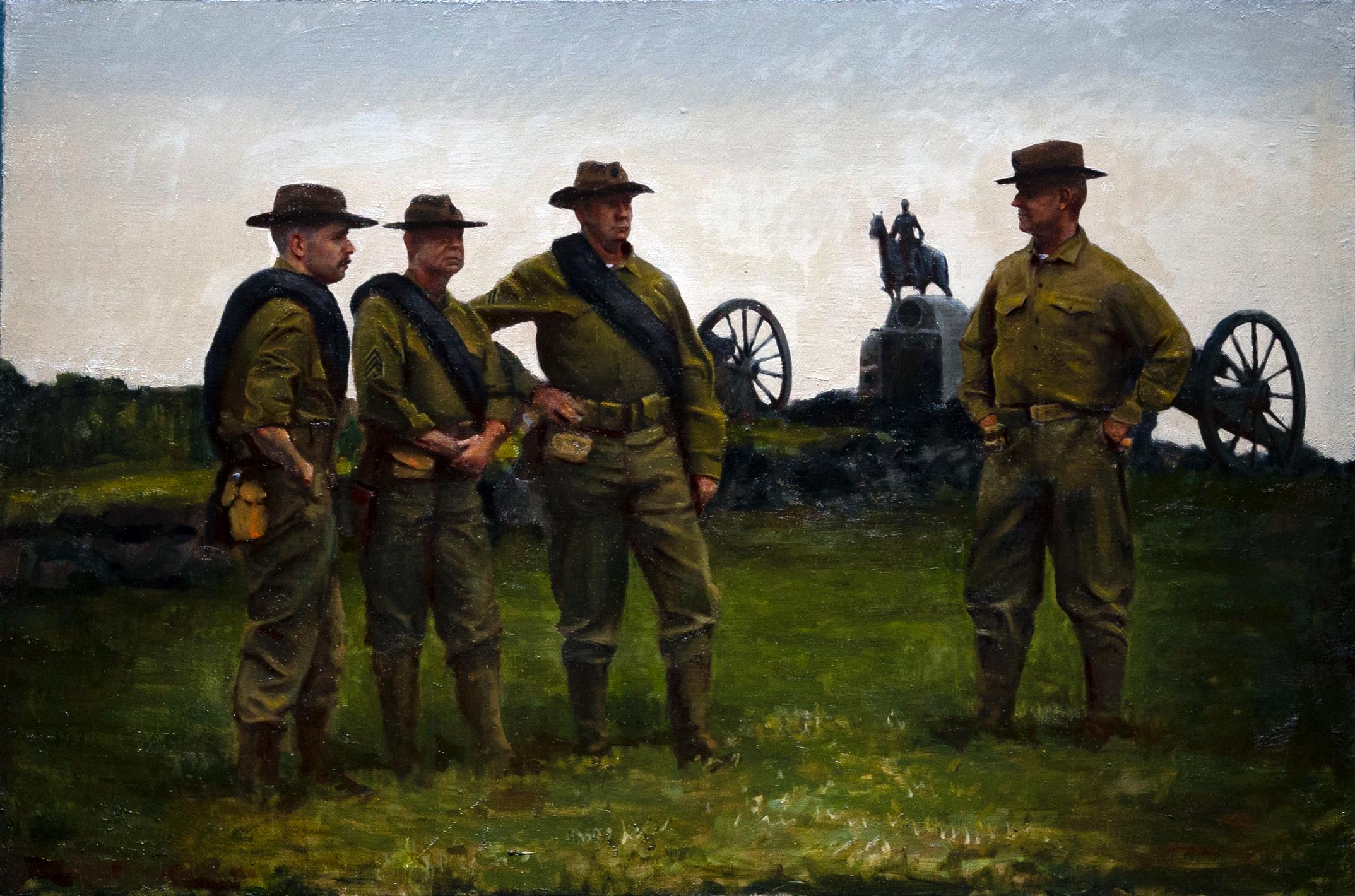 Union - Groupe de soldats unis debout sur un terrain ouvert, huile sur lin