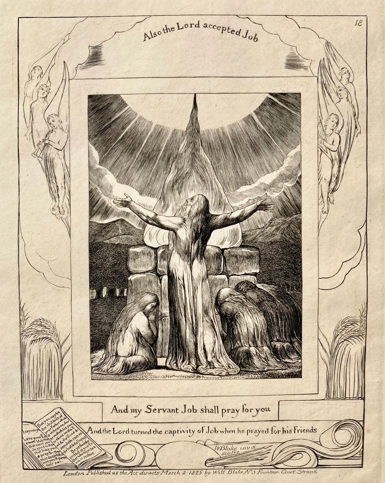 JOB SACRIFICED - And My Servant Job Shall Pray For You - Beige Figurative Print by William Blake