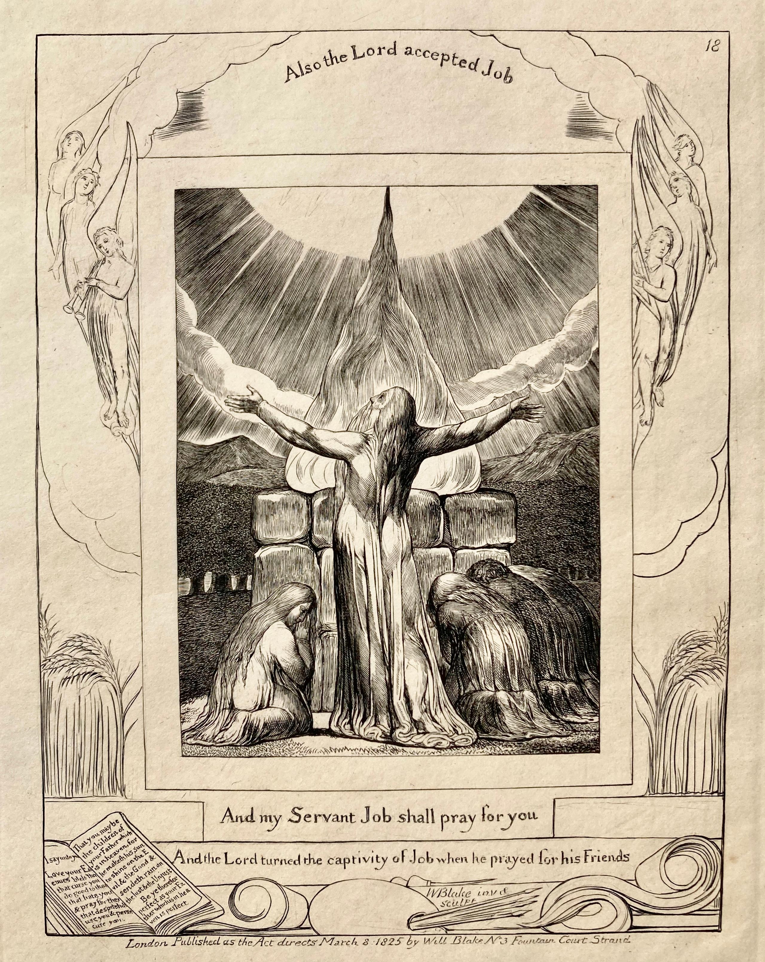 Figurative Print William Blake - JOB SACRIFICED - Et mon serviteur Job priera pour vous