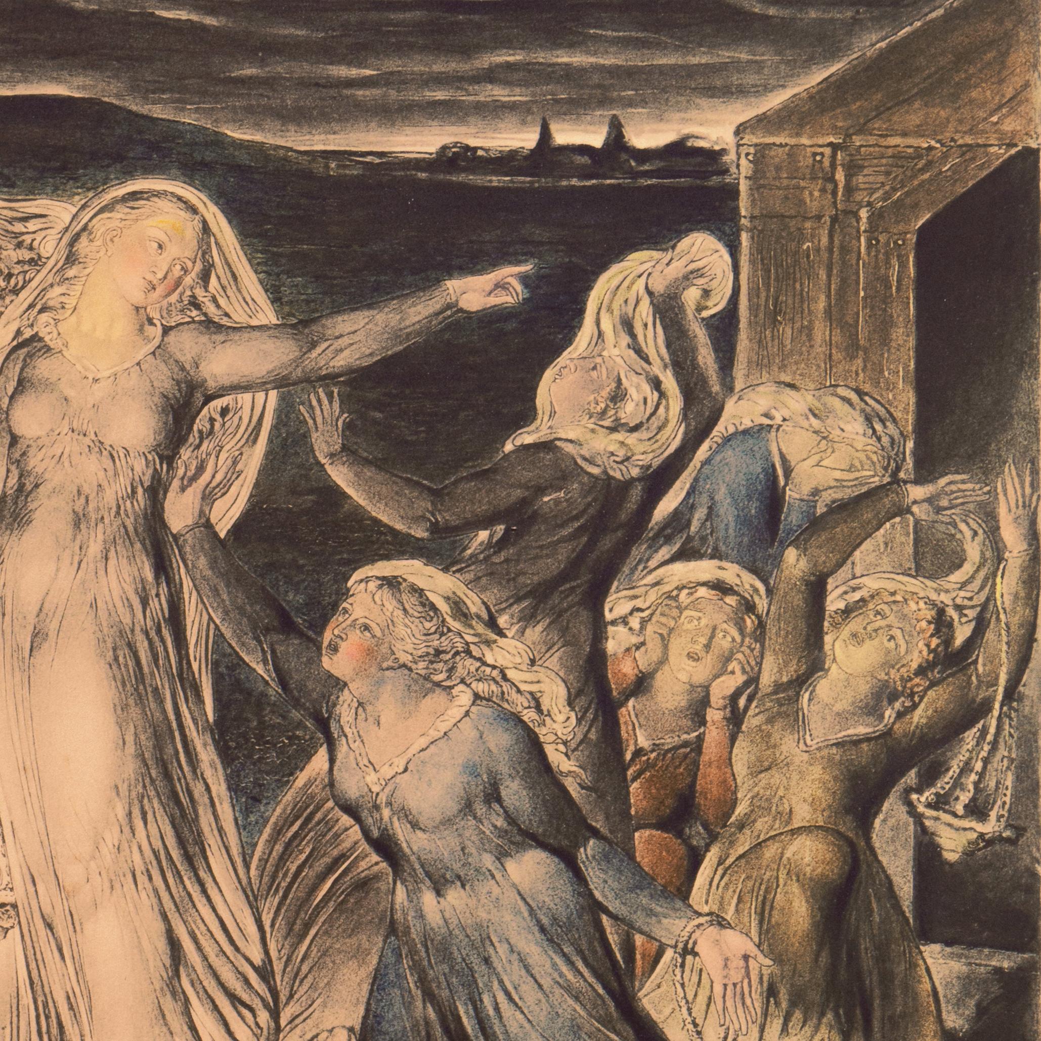 A fine, late 19th century,hand-colored lithograph after William Blake's original watercolor. During 1799-1800, Blake painted four versions of this subject for his patron Thomas Butts and this lithograph is based on the earliest version. The wise