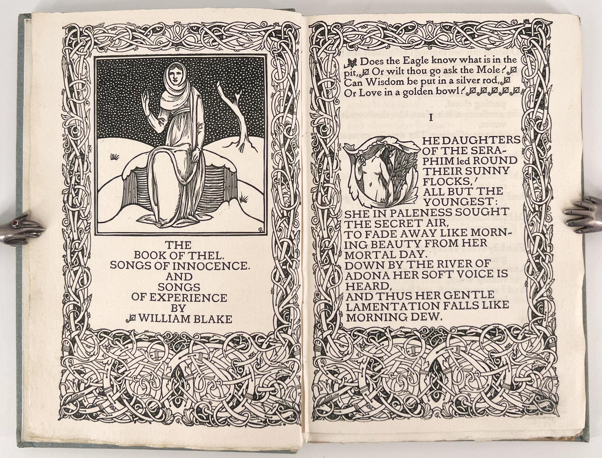 Londres : Vale Press, 1897. 
Charles Ricketts, illustrations. ÉDITION LIMITÉE
Crown 8vo, 8 x 5 pouces (197 x 130 mm), lxxxi pp. imprimées en caractères Vale sur un papier épais fait à la main avec des bordures yapp. Carton original avec ticket de