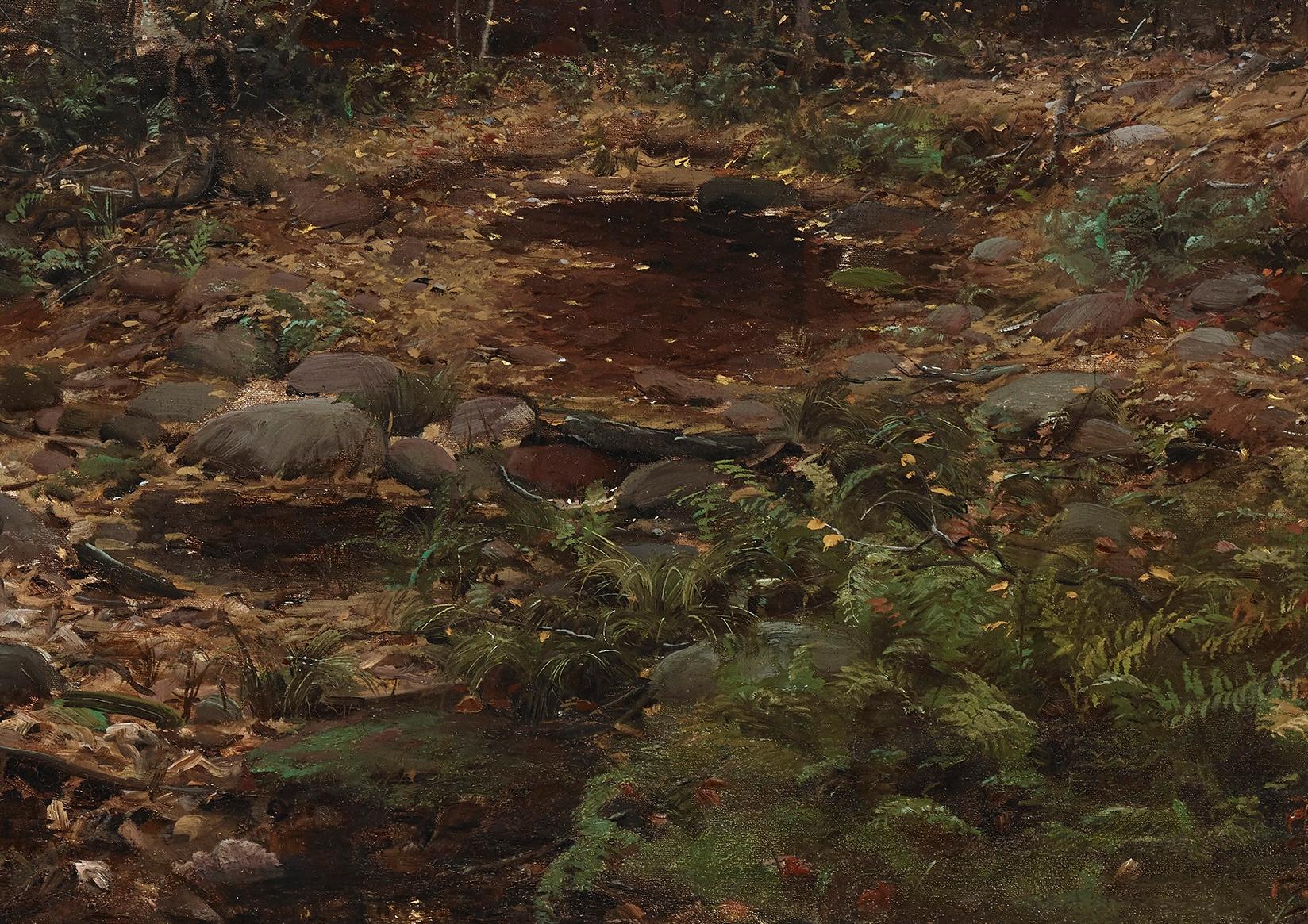 Scène de forêt - Noir Landscape Painting par William Bliss Baker
