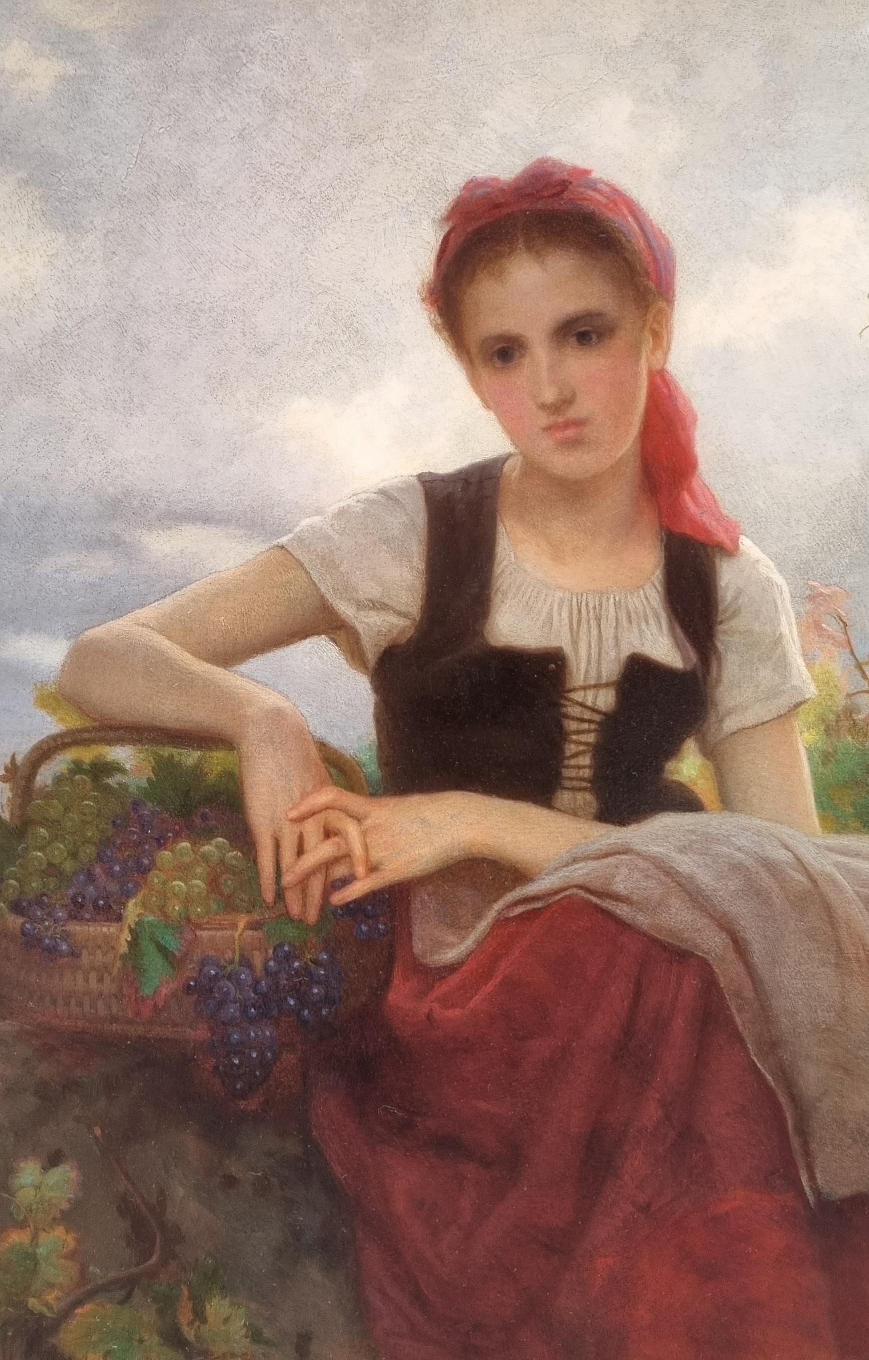 Akademische französische Malerei Kreis von BOUGUEREAU Die Traubenpflückerin Junges Mädchen 19. (Braun), Figurative Painting, von William Bouguereau (1825-1905)