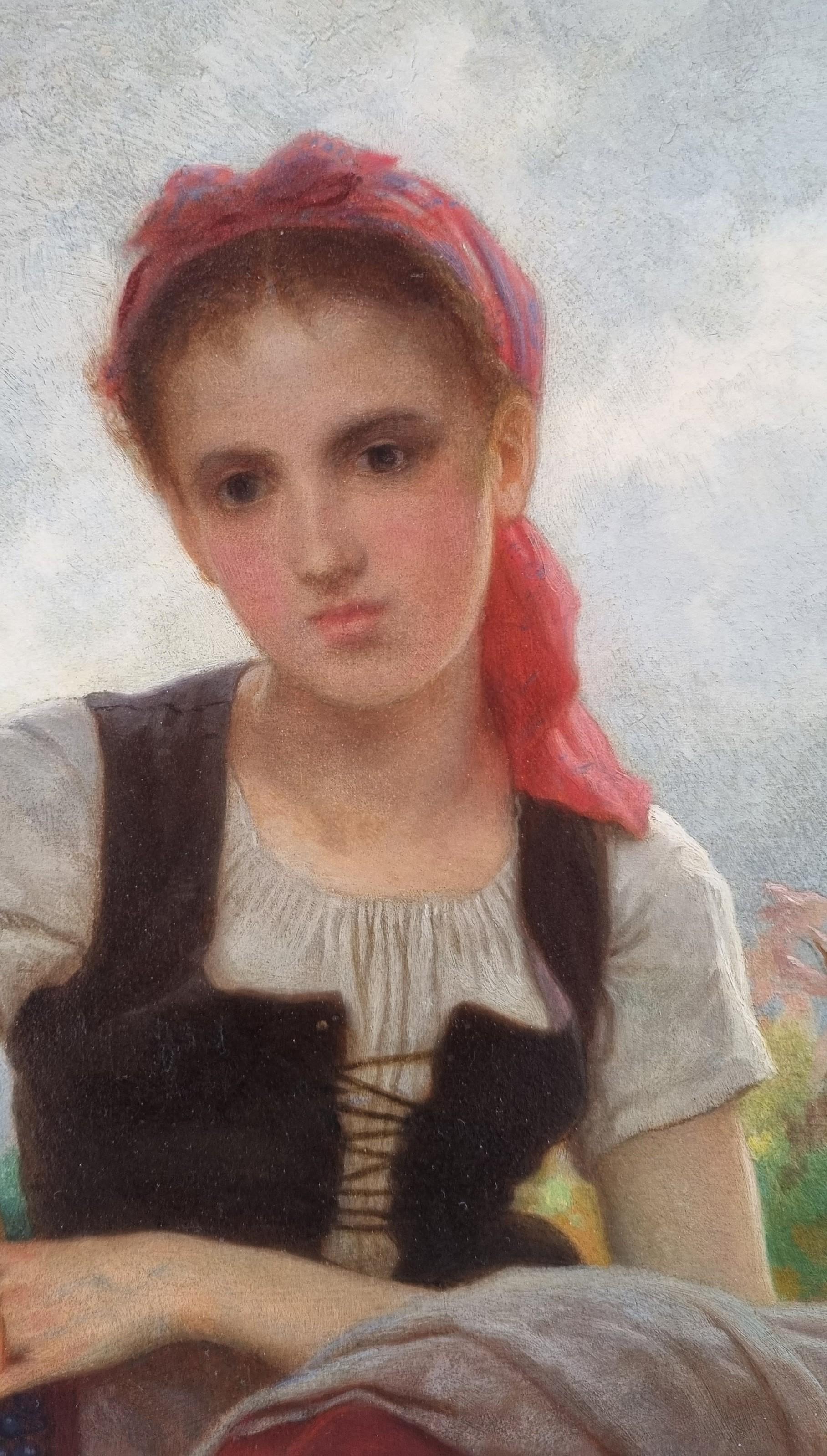Akademische französische Malerei Kreis von BOUGUEREAU Die Traubenpflückerin Junges Mädchen 19. im Angebot 1
