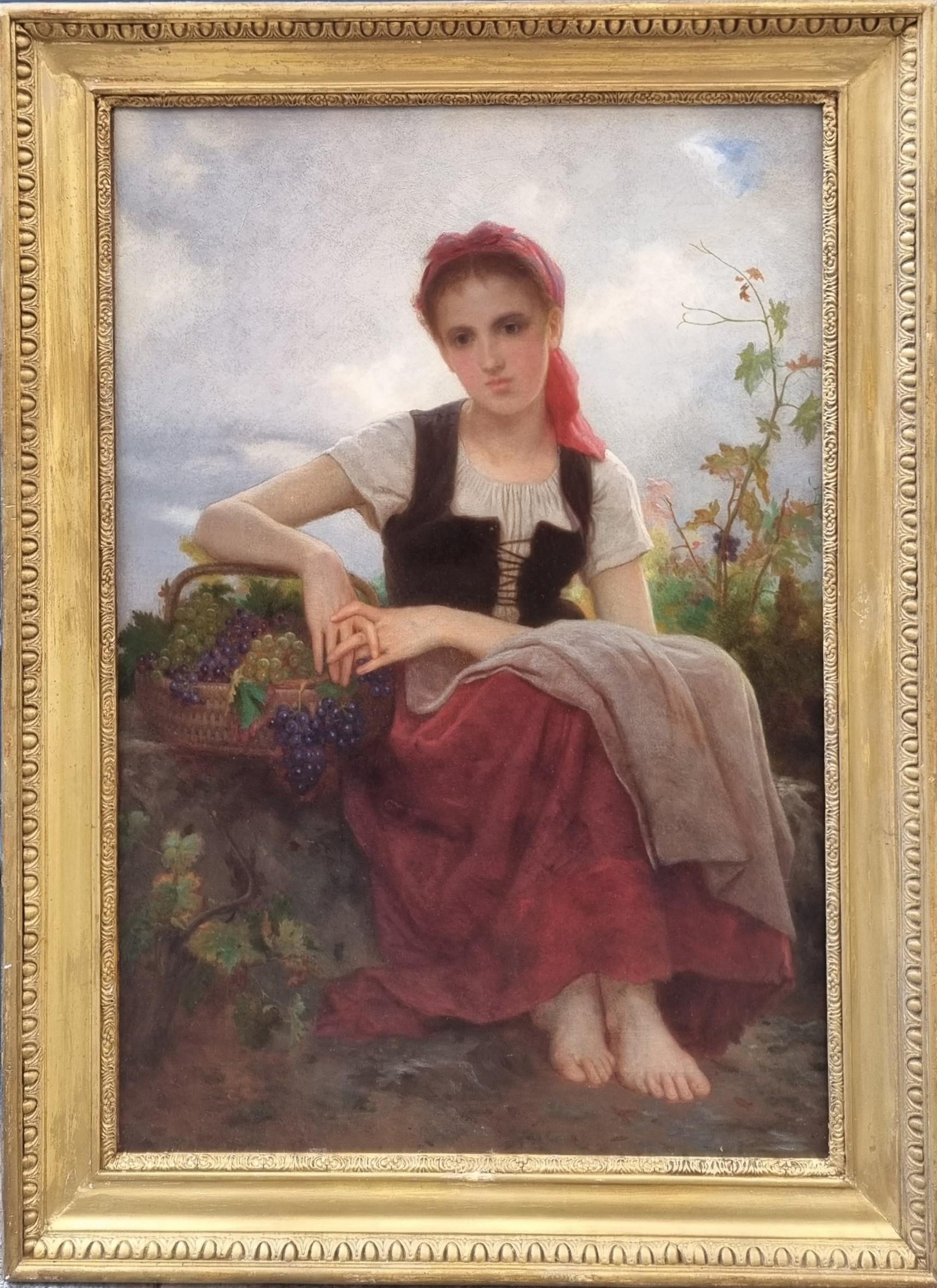 Akademische französische Malerei Kreis von BOUGUEREAU Die Traubenpflückerin Junges Mädchen 19. im Angebot 3