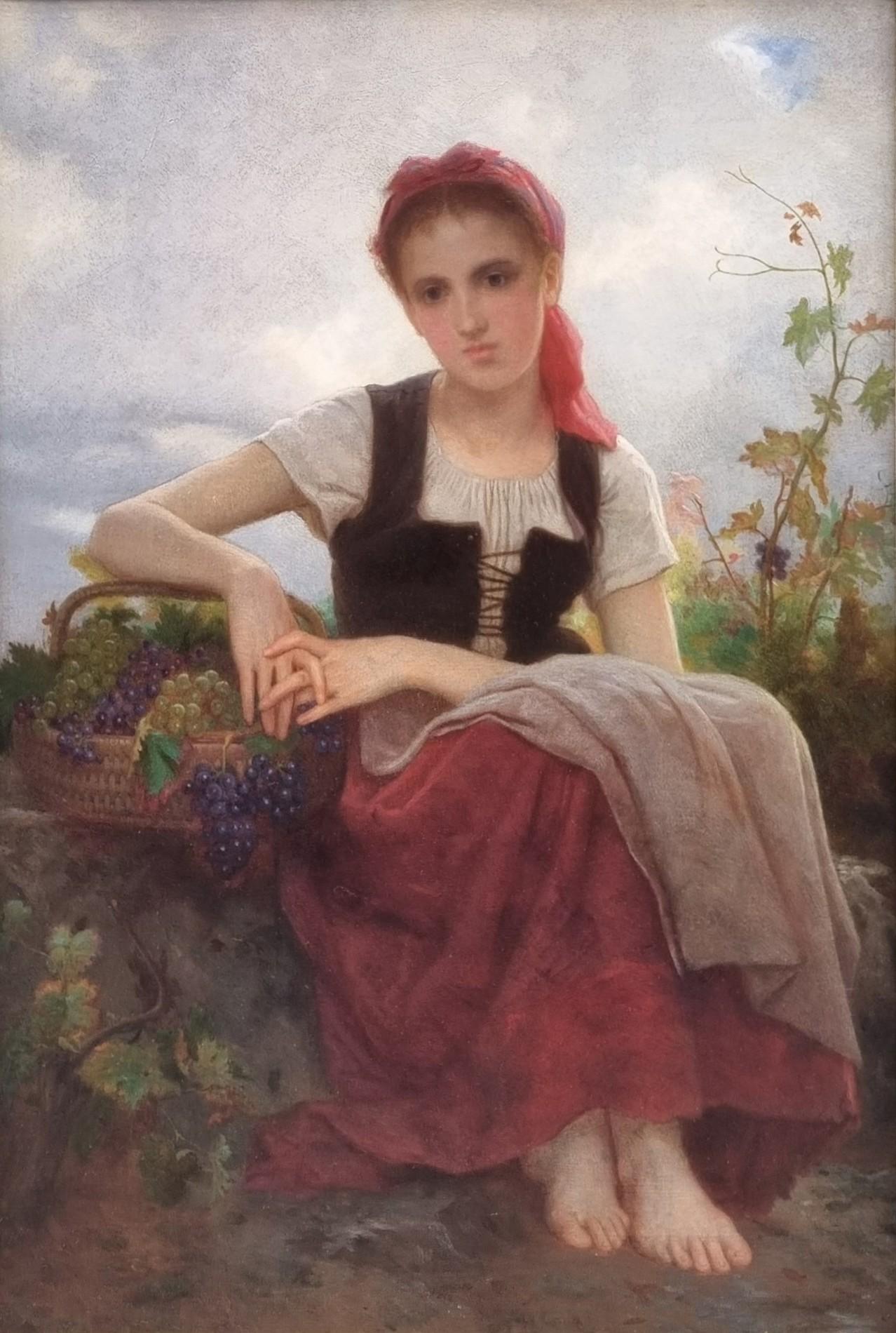 Akademische französische Malerei Kreis von BOUGUEREAU Die Traubenpflückerin Junges Mädchen 19.