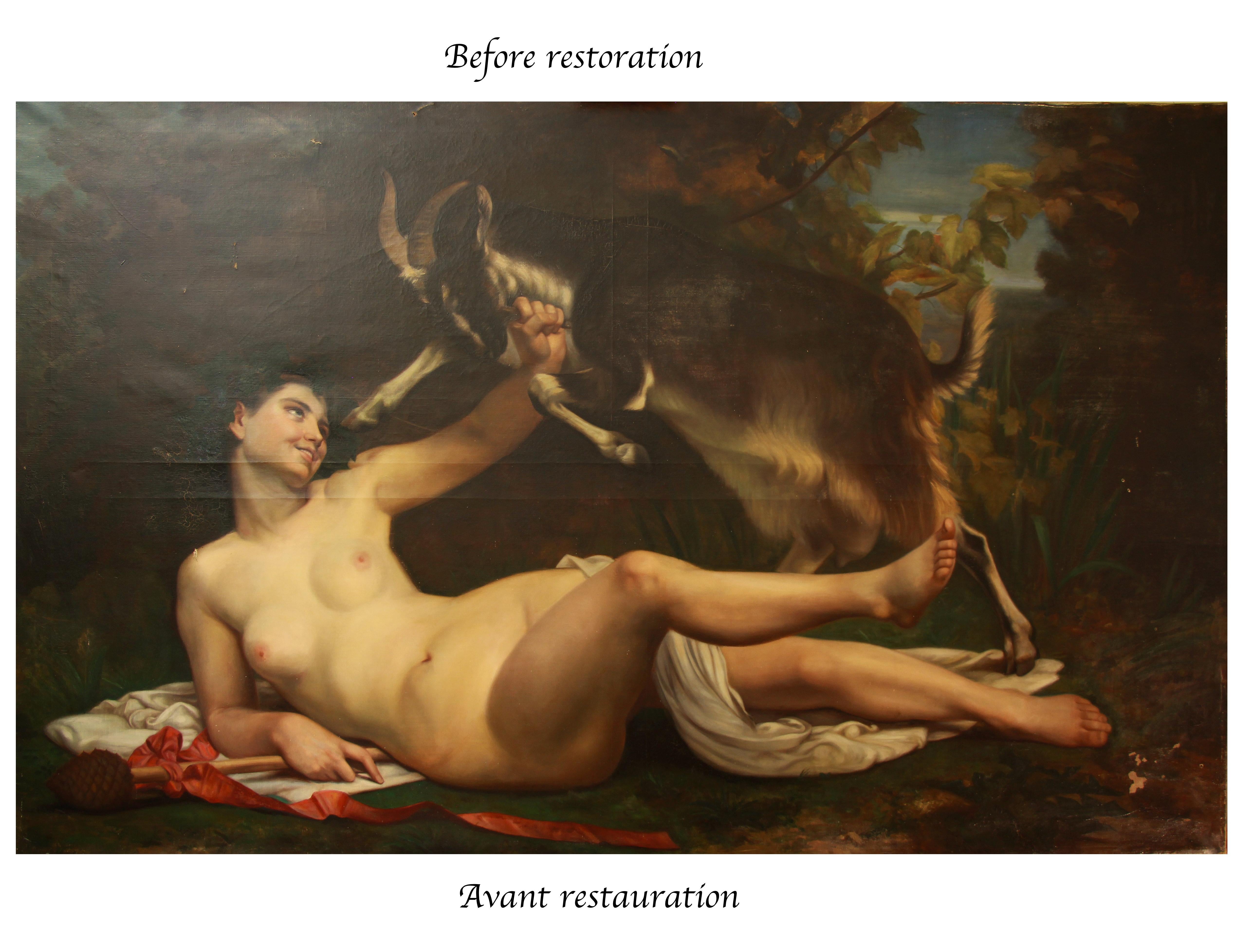 Grande huile sur toile « une Bacchante nue » d'après William Bouguereau (1825-1905) en vente 6