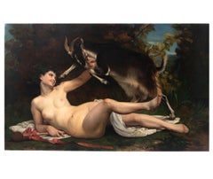 Antique Large Oil On Canvas 'a nude Bacchante' After William Bouguereau (1825-1905)