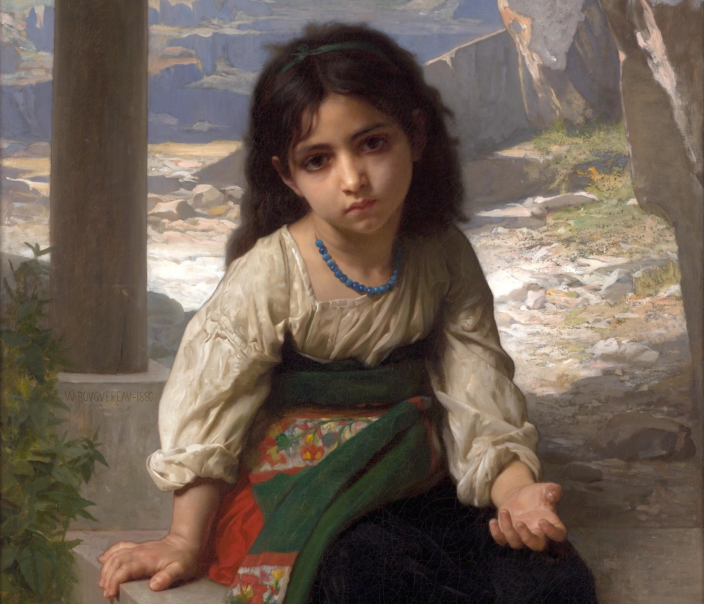 William Bouguereau
French  1825-1905

Petite Mendiante
(Little Beggar)

Signed “W. Bouguereau 1880” (center left)
Oil on canvas

William Bouguereau's faithful images of young women as beggars, gypsies and shepherdesses are an eternal expression of
