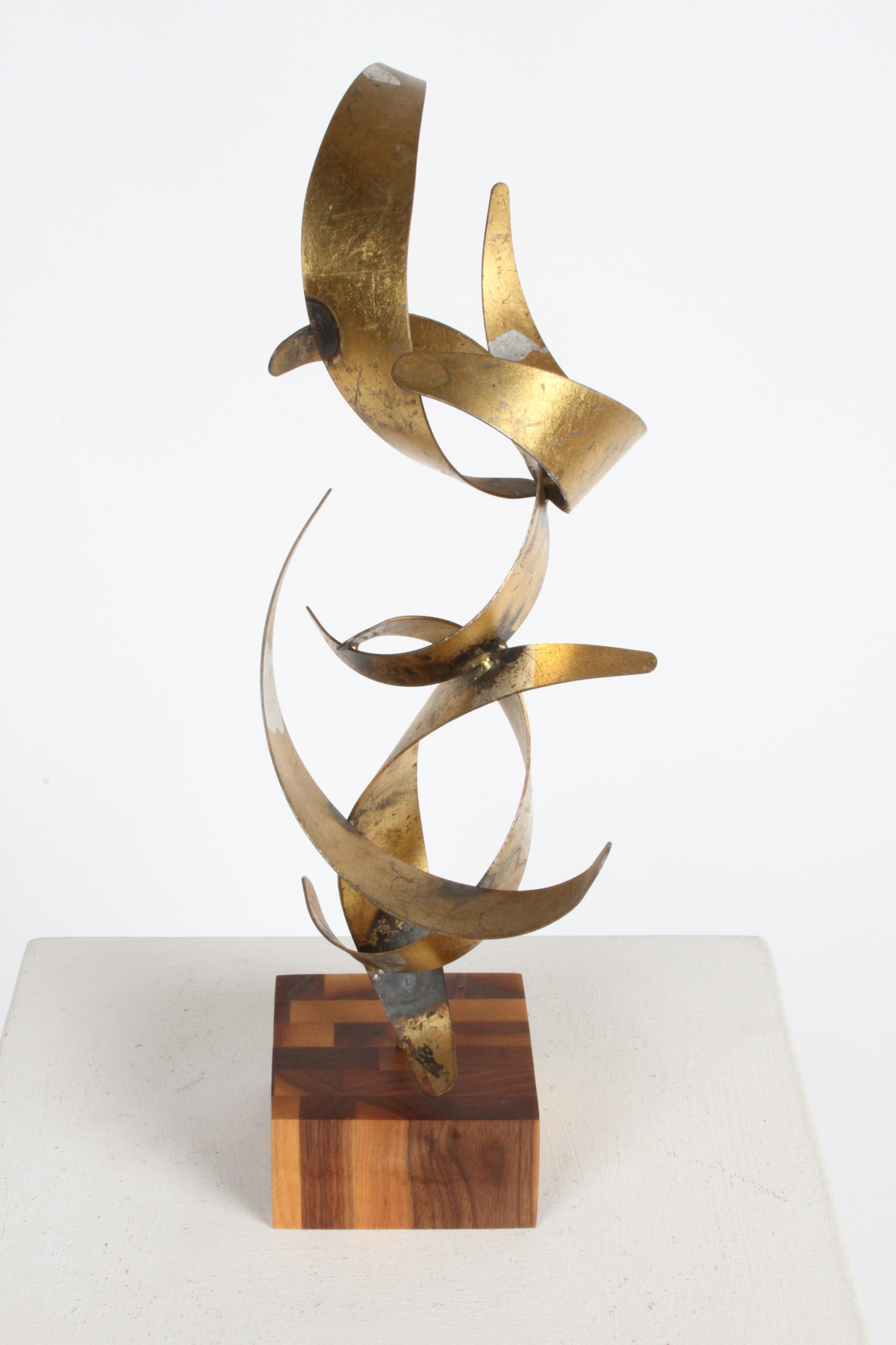 William Bowie Gilded Mid-Century Modern Abstract Table Sculpture on Teak Base For Sale 4