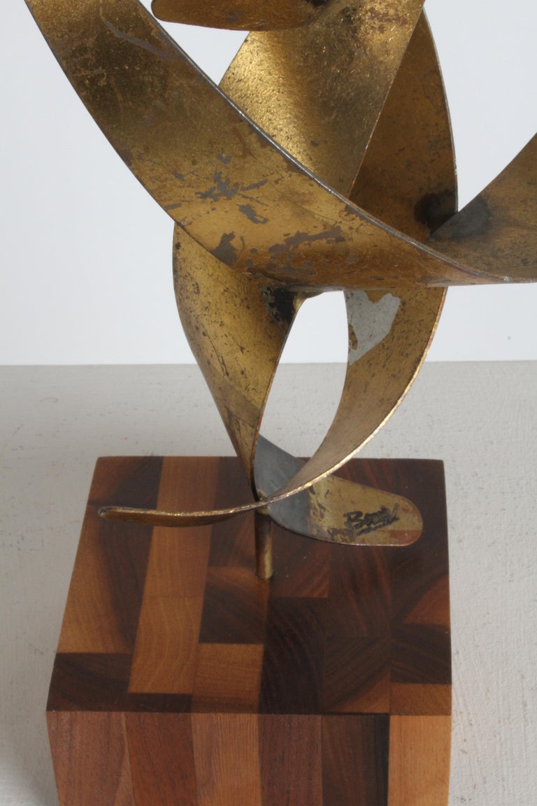 William Bowie Gilded Mid-Century Modern Abstract Table Sculpture on Teak Base For Sale 7