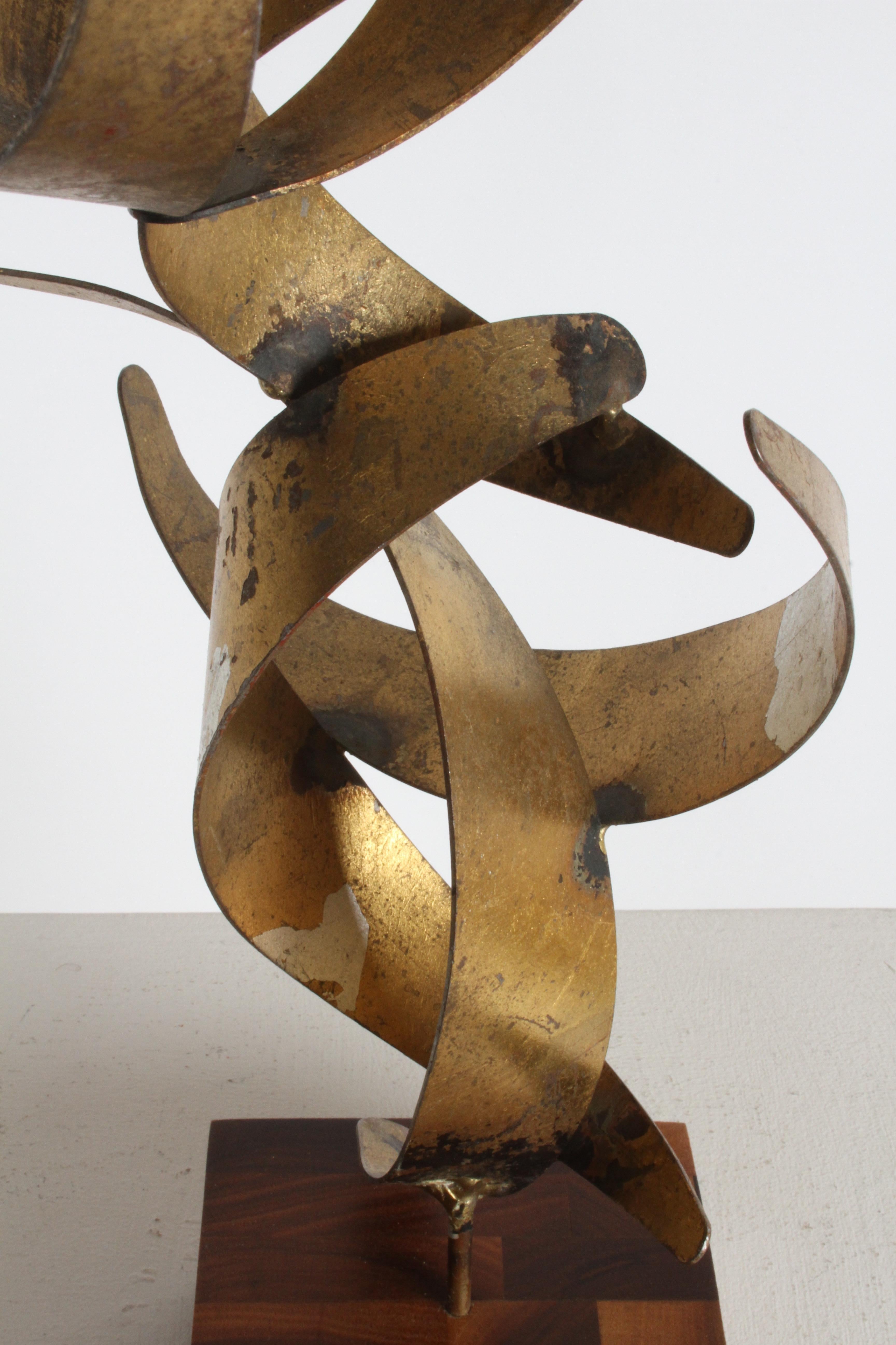 American William Bowie Gilded Mid-Century Modern Abstract Table Sculpture on Teak Base For Sale
