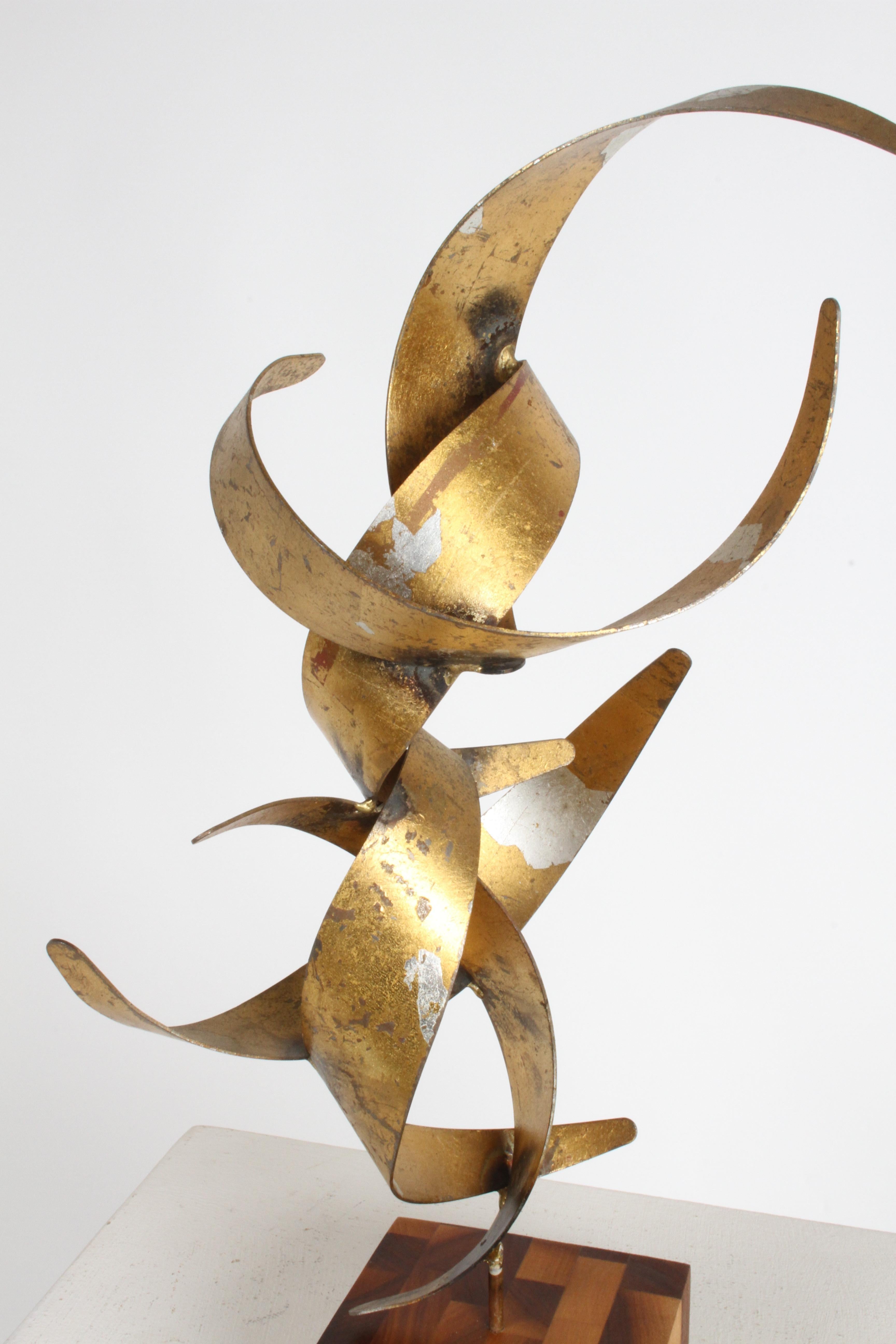 William Bowie Gilded Mid-Century Modern Abstract Table Sculpture on Teak Base For Sale 1