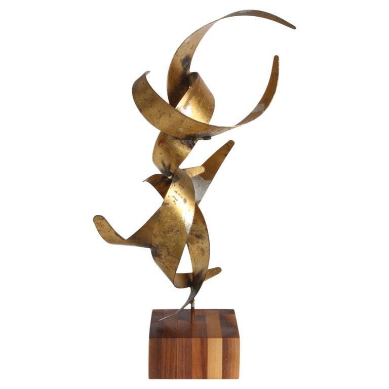 William Bowie Gilded Mid-Century Modern Abstract Table Sculpture on Teak Base For Sale