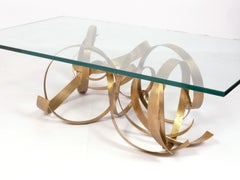 William Bowie Mesa baja escultórica de metal dorado Mid Century Modern 54x30x16