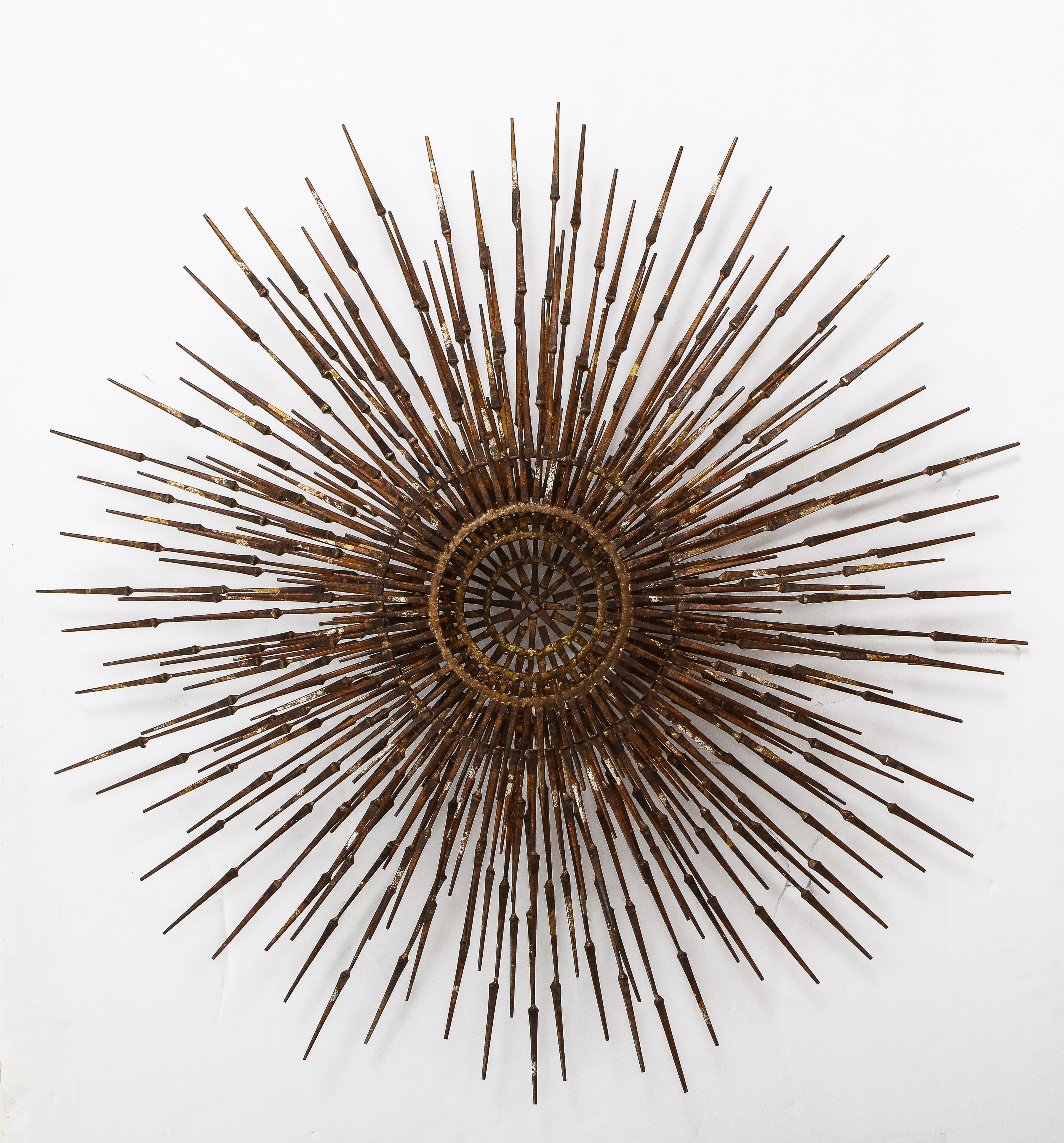 Stunning 1970s Mid-Century Modern 3-tier sunburst gilt wall sculpture by William Bowie, purchased from the original owner, 