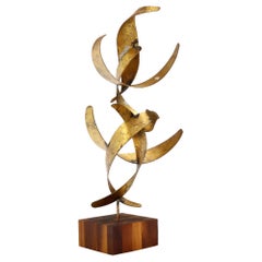 William Bowie Table Top Metal Gold Leaf Sculpture Solid Wood Block Base