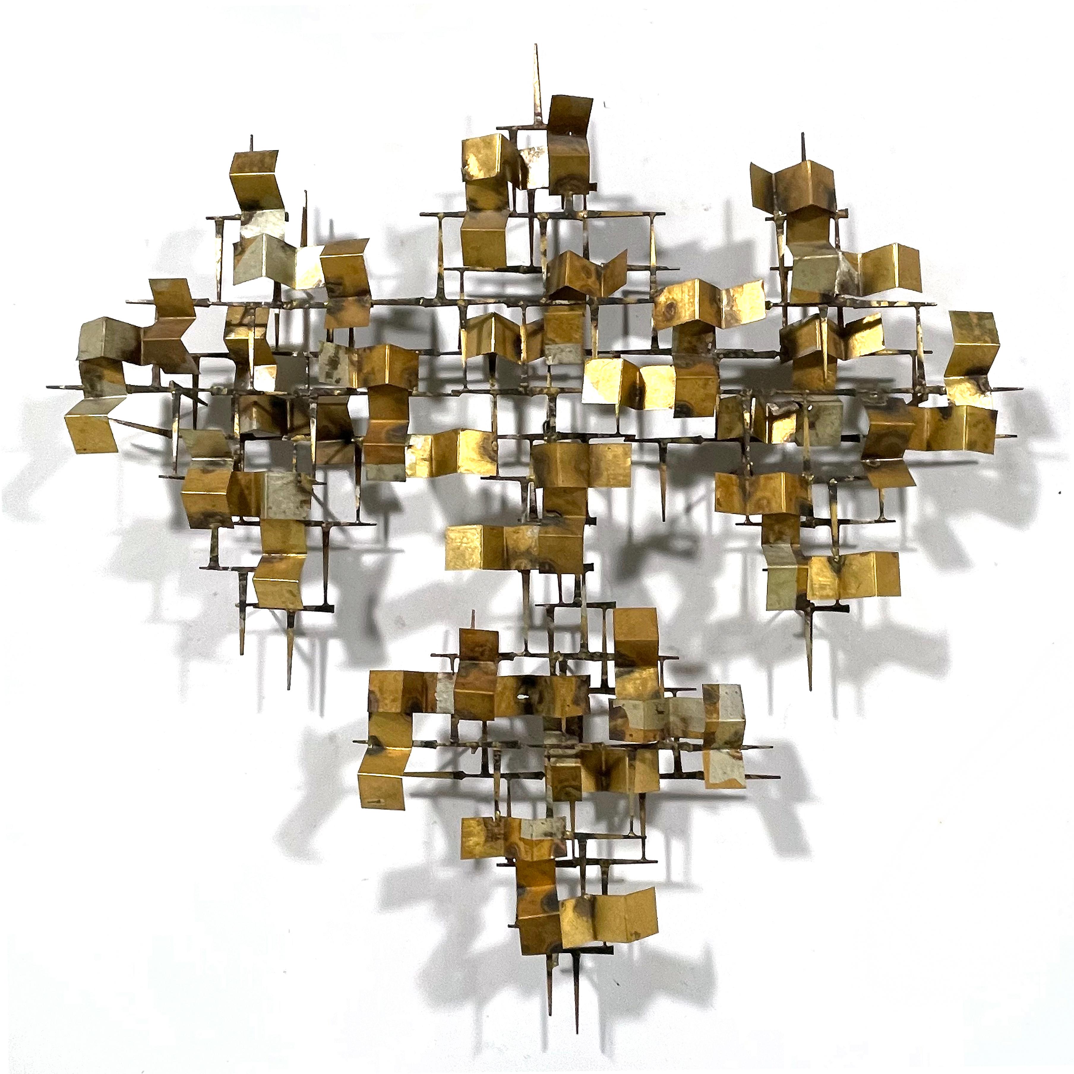 Mid-Century Modern William Bowie Abstract Wall Sculpture in Iron, Bronze & Gilded Brass For Sale