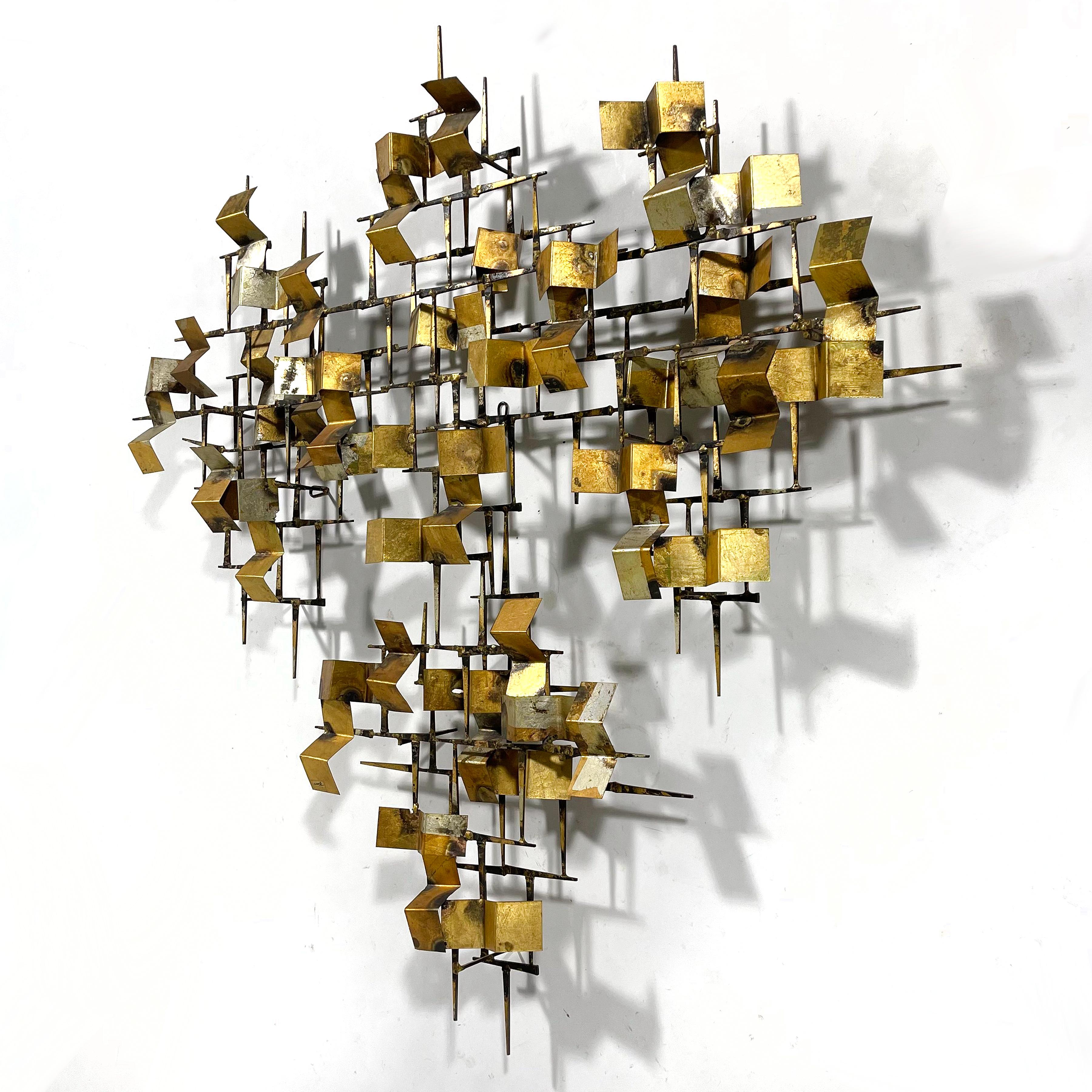 Mid-20th Century William Bowie Abstract Wall Sculpture in Iron, Bronze & Gilded Brass For Sale