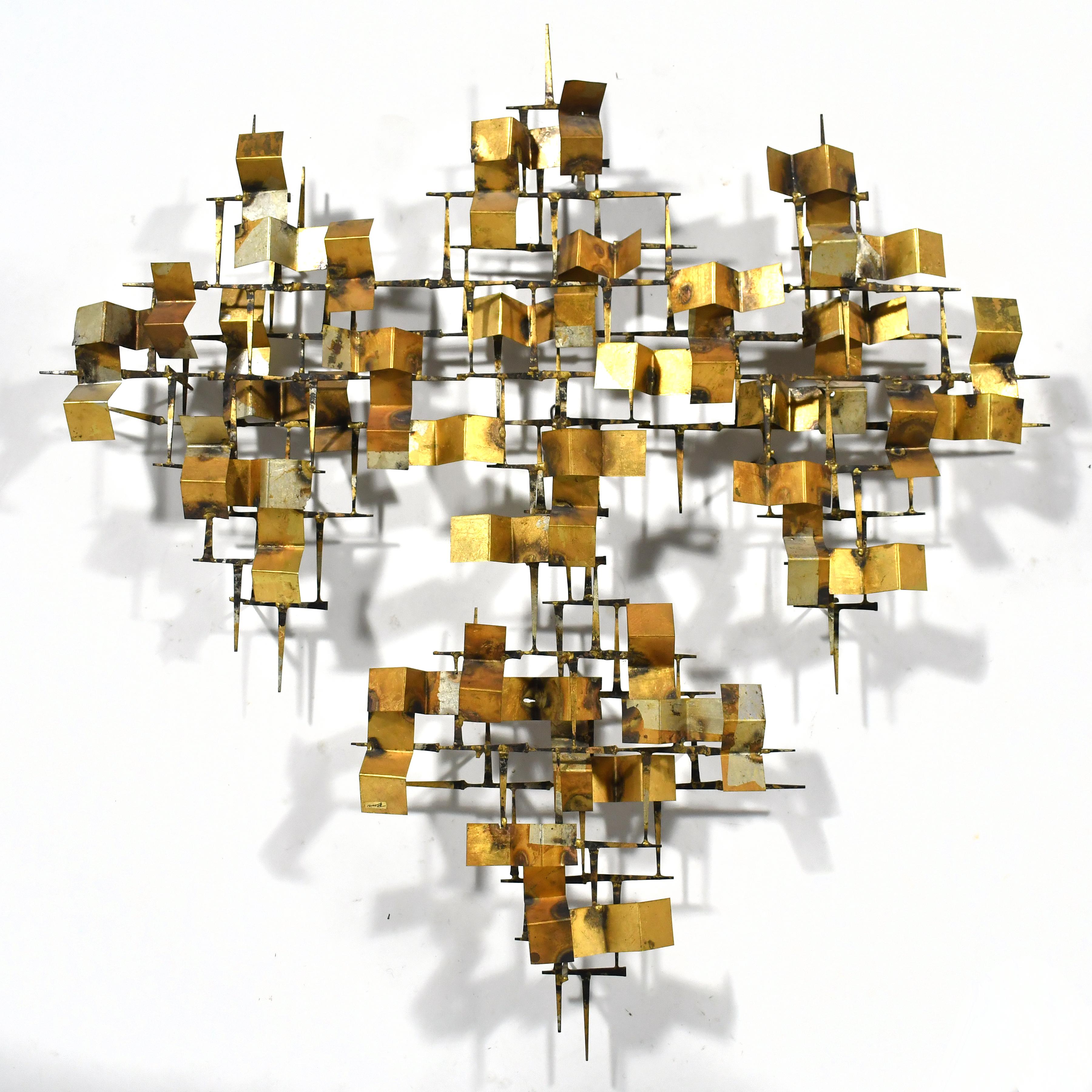 William Bowie Abstract Wall Sculpture in Iron, Bronze & Gilded Brass For Sale 1