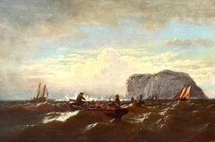 Fishing Boats Off the Coast in Bass Rock, Scotland