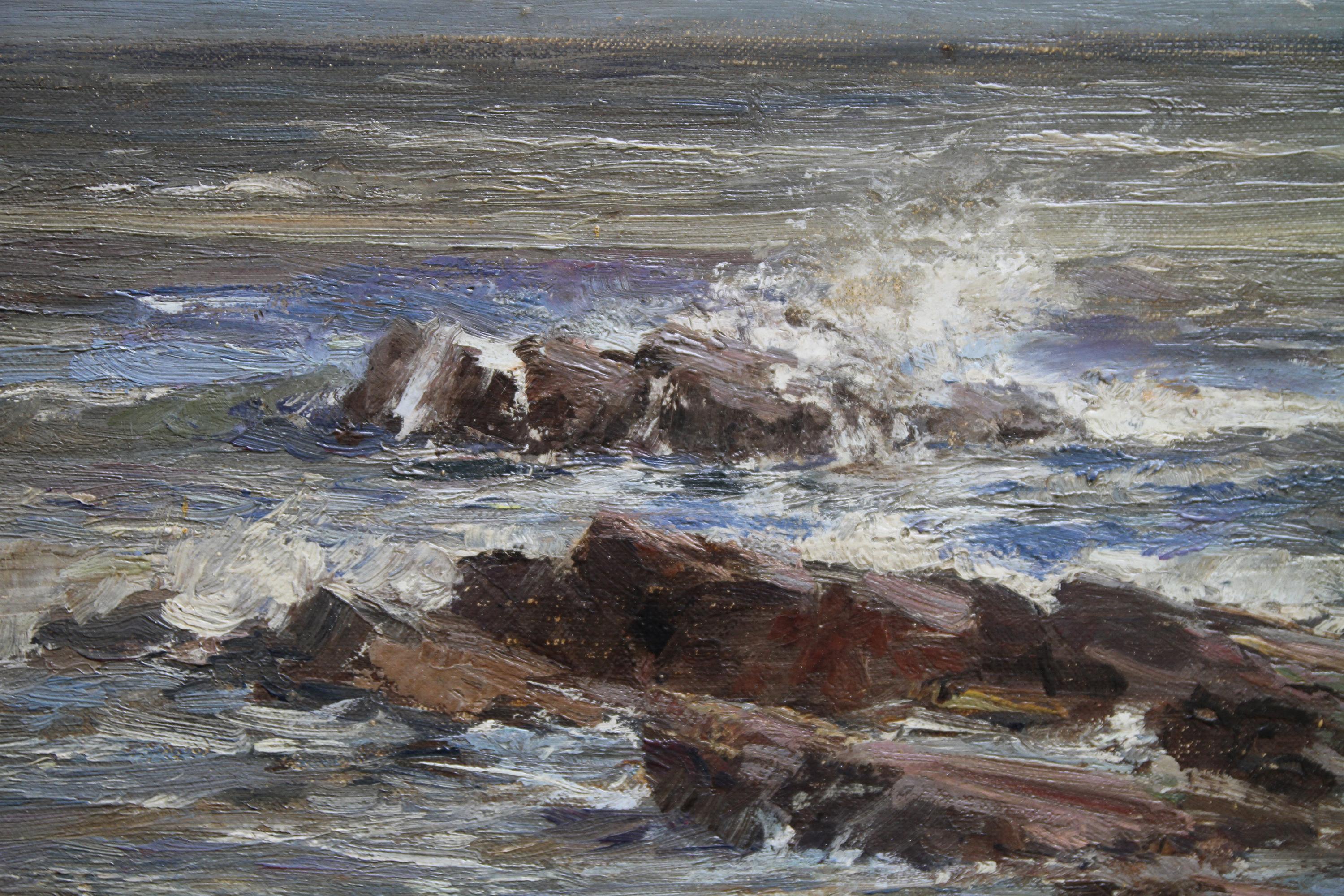 Seascape - Scottish Impressionist art 1900 marine sea oil painting Scotland - Brown Landscape Painting by William Bradley Lamond