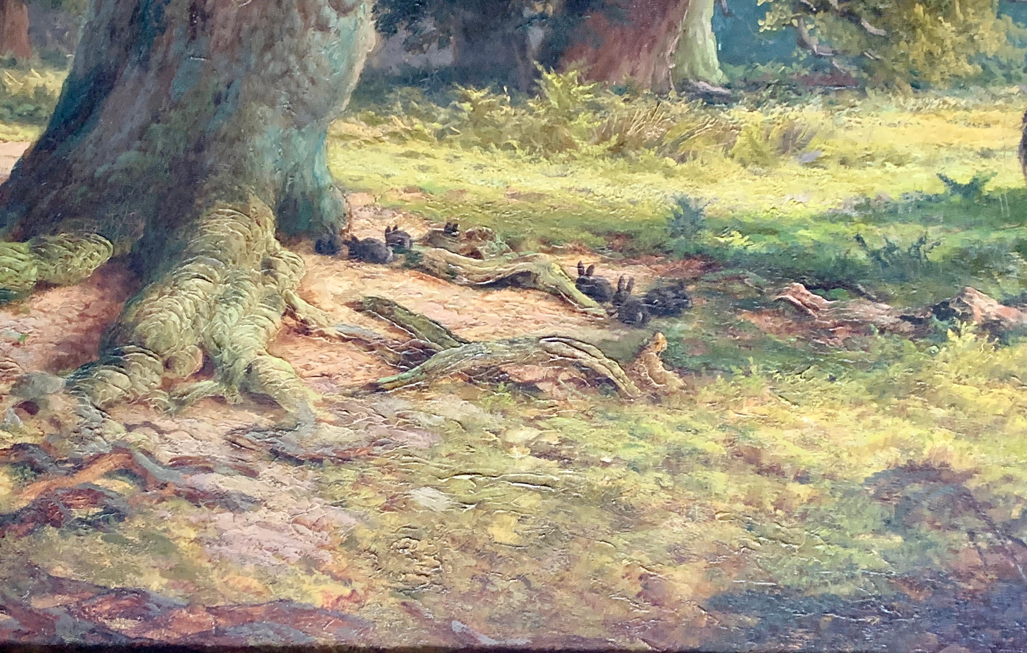 English 19th century forest landscape with horses in the New Forest Hampshire UK - Brown Landscape Painting by William Bradley