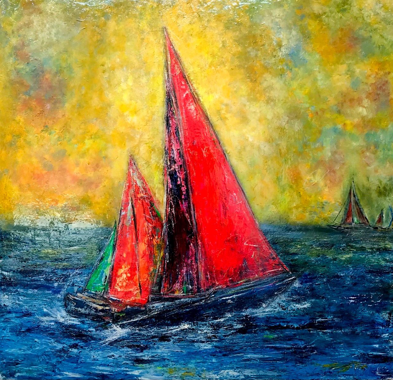 William Braemer Figurative Painting - Sailing Away