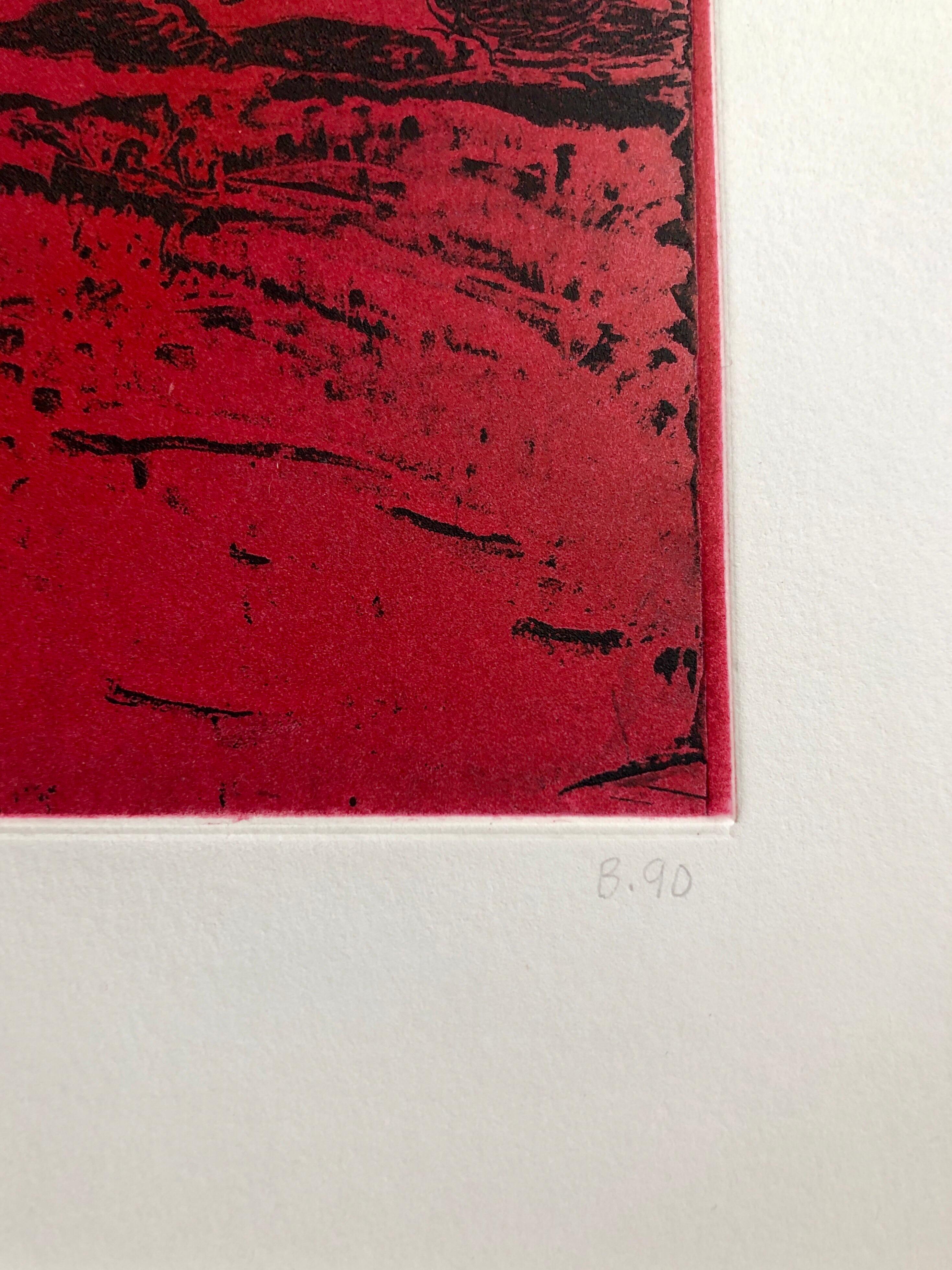 Untitled #11 Two Forms Red Ground Abstract Expressionist Aquatint Etching For Sale 6