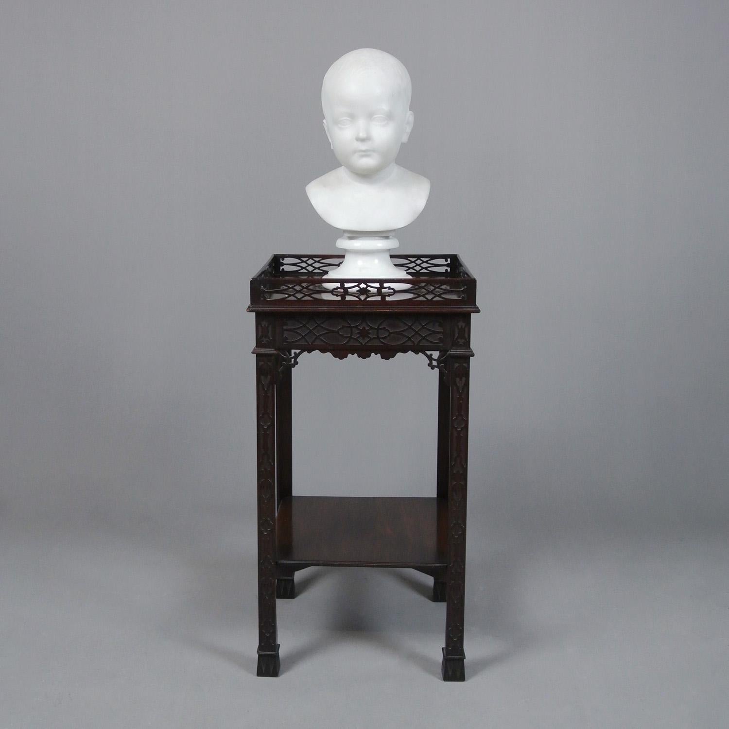 In 1880 William Brodie exhibited a marble bust of his daughter at the Royal Scottish Academy. Another bust of the same child, also signed by Brodie, was sold by Sothebys and differs only in that the child is wearing a smock type garment. This bust