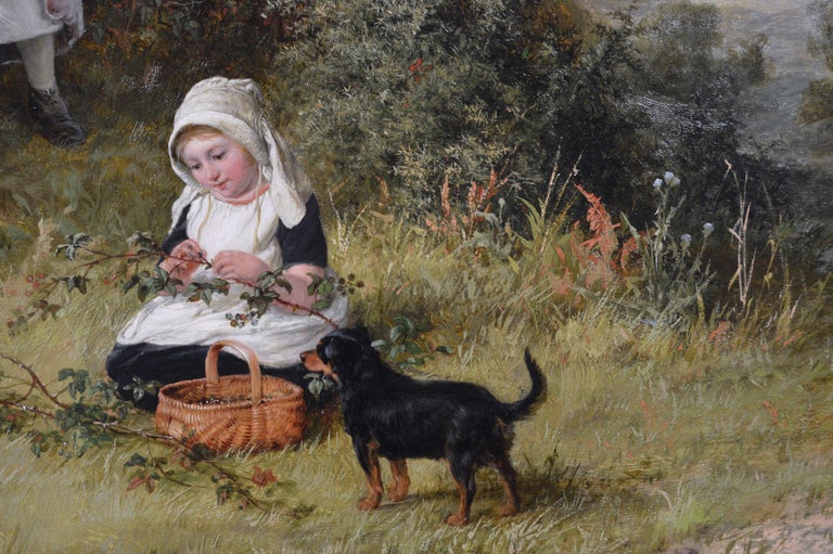 19th Century genre oil painting of children gathering berries - Victorian Painting by William Bromley