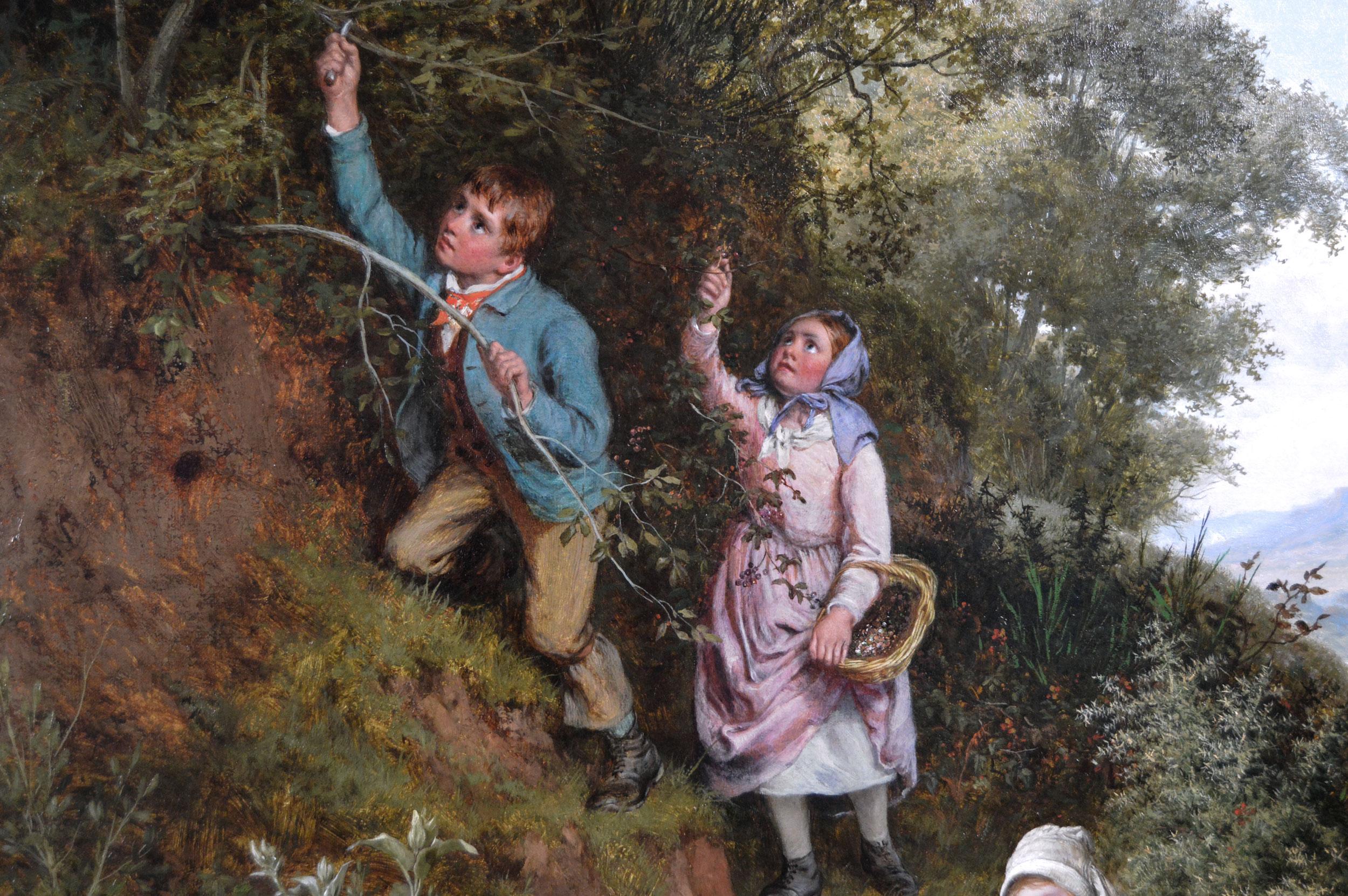 Peinture à l'huile de genre du 19e siècle représentant des enfants cueillant des baies - Marron Figurative Painting par William Bromley