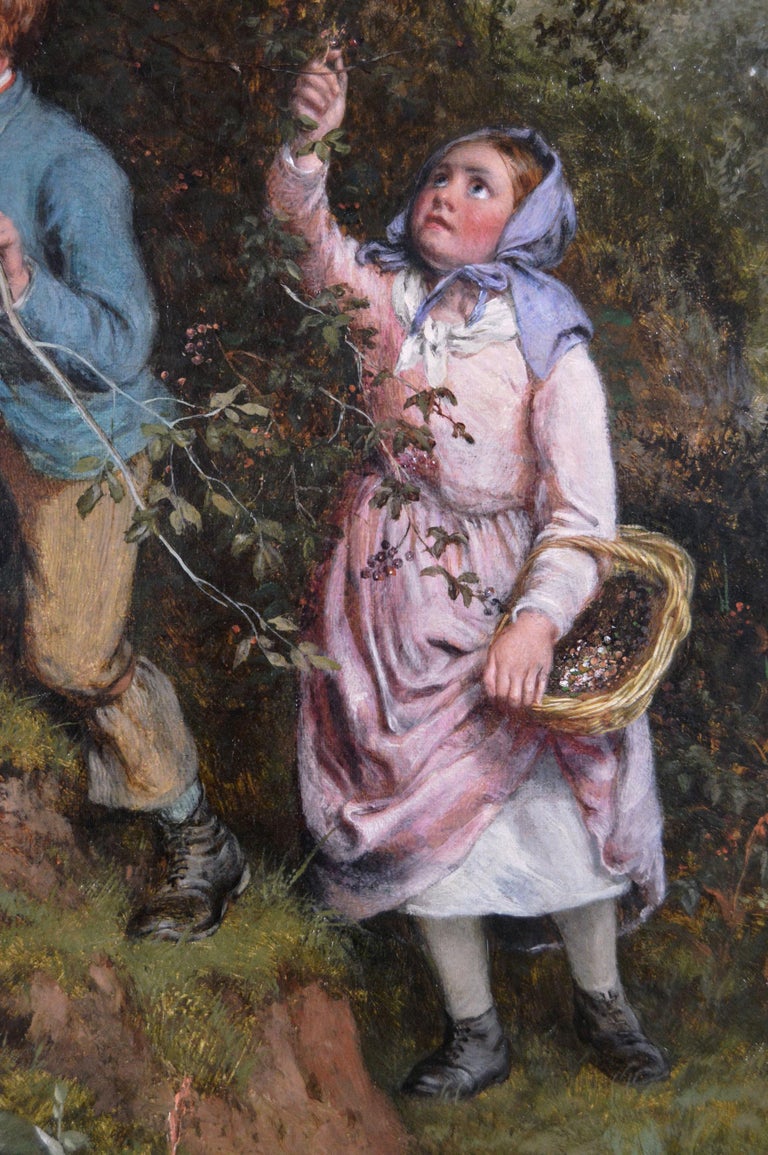 William Bromley 
British, (1816-1890)
Gathering Hawthorn Berries
Oil on canvas, signed 
Image size: 27.5 inches x 35.5 inches 
Size including frame: 33.5 inches x 41.5 inches

William Bromley was born in Byfleet, Surrey in 1816 to John Charles